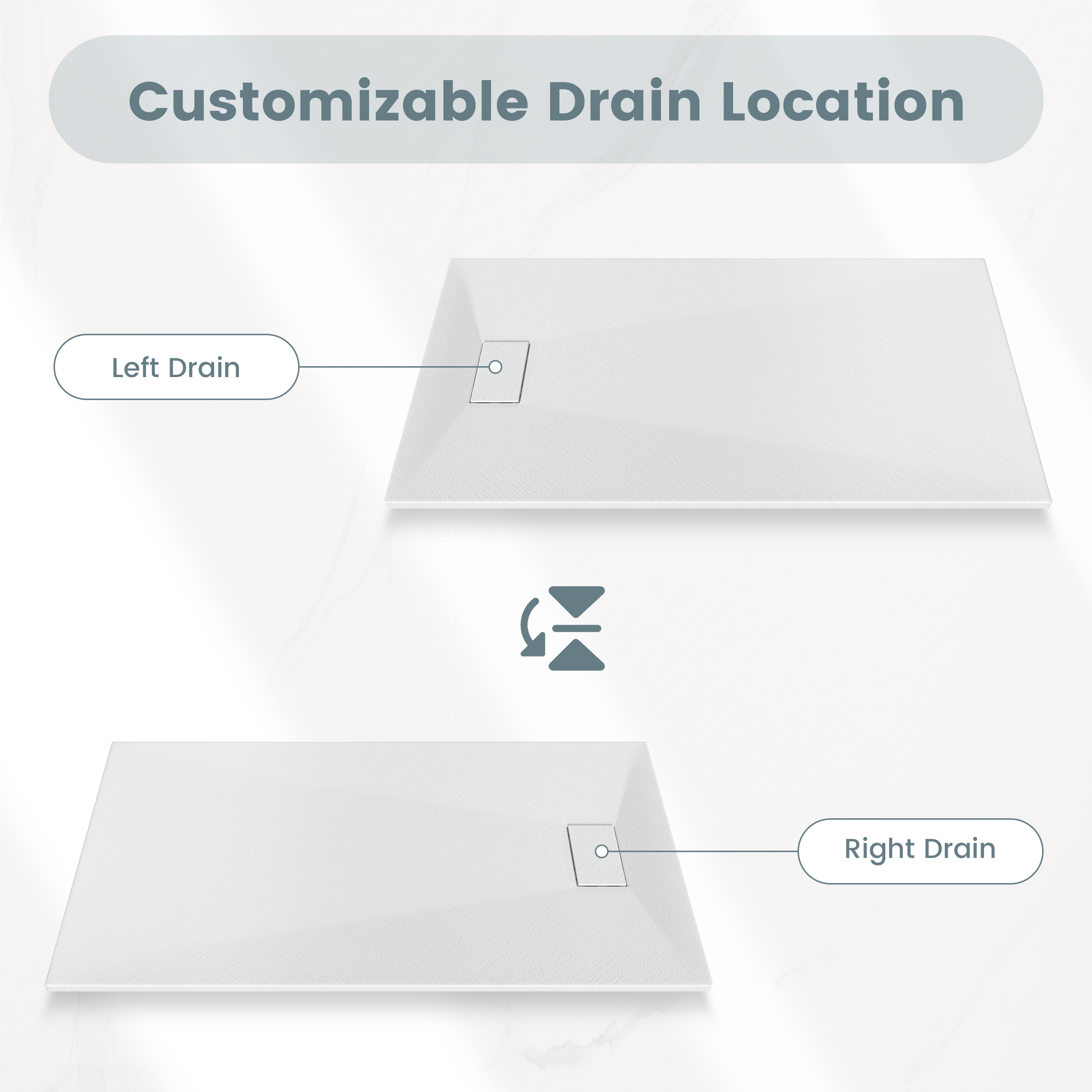 European-Style SMC Shower Base with Sleek Marble Texture in Black & White