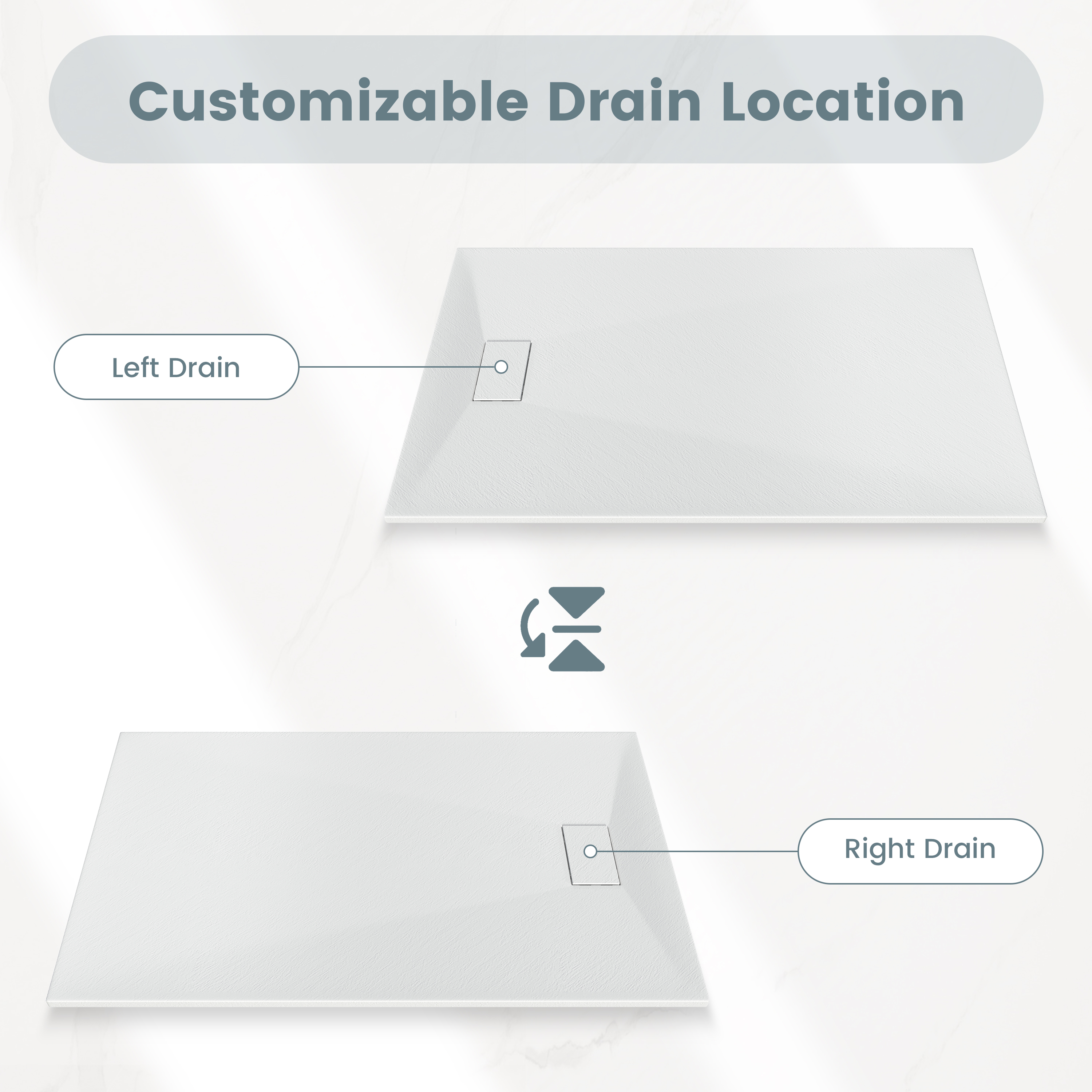 European-Style SMC Shower Base with Sleek Marble Texture in Black & White