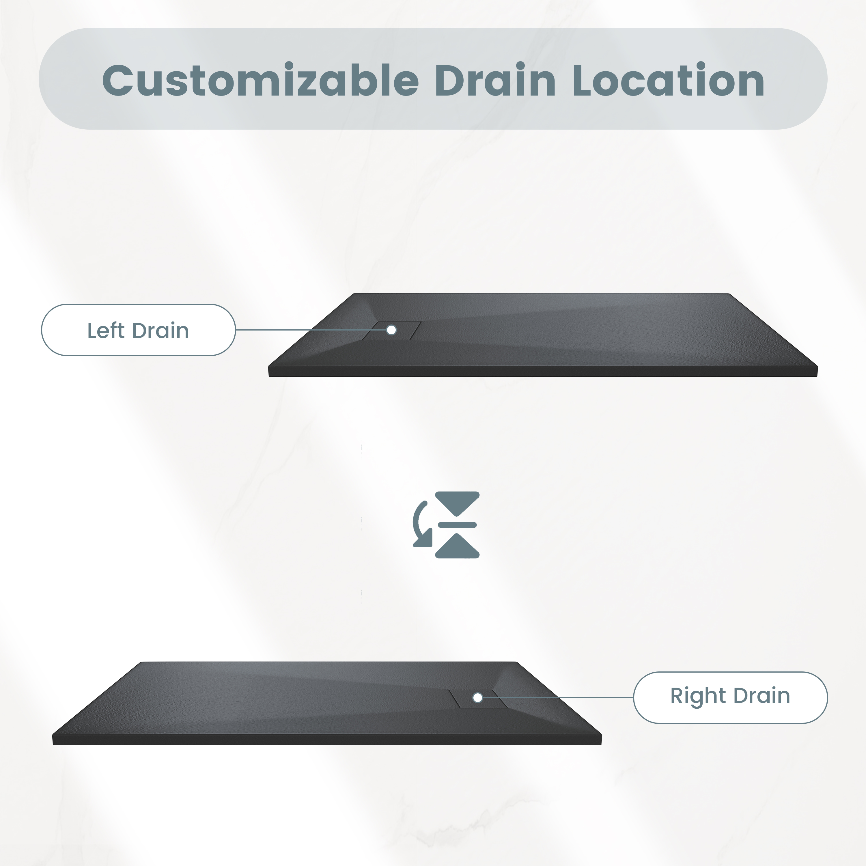 European-Style SMC Shower Base with Sleek Marble Texture in Black & White