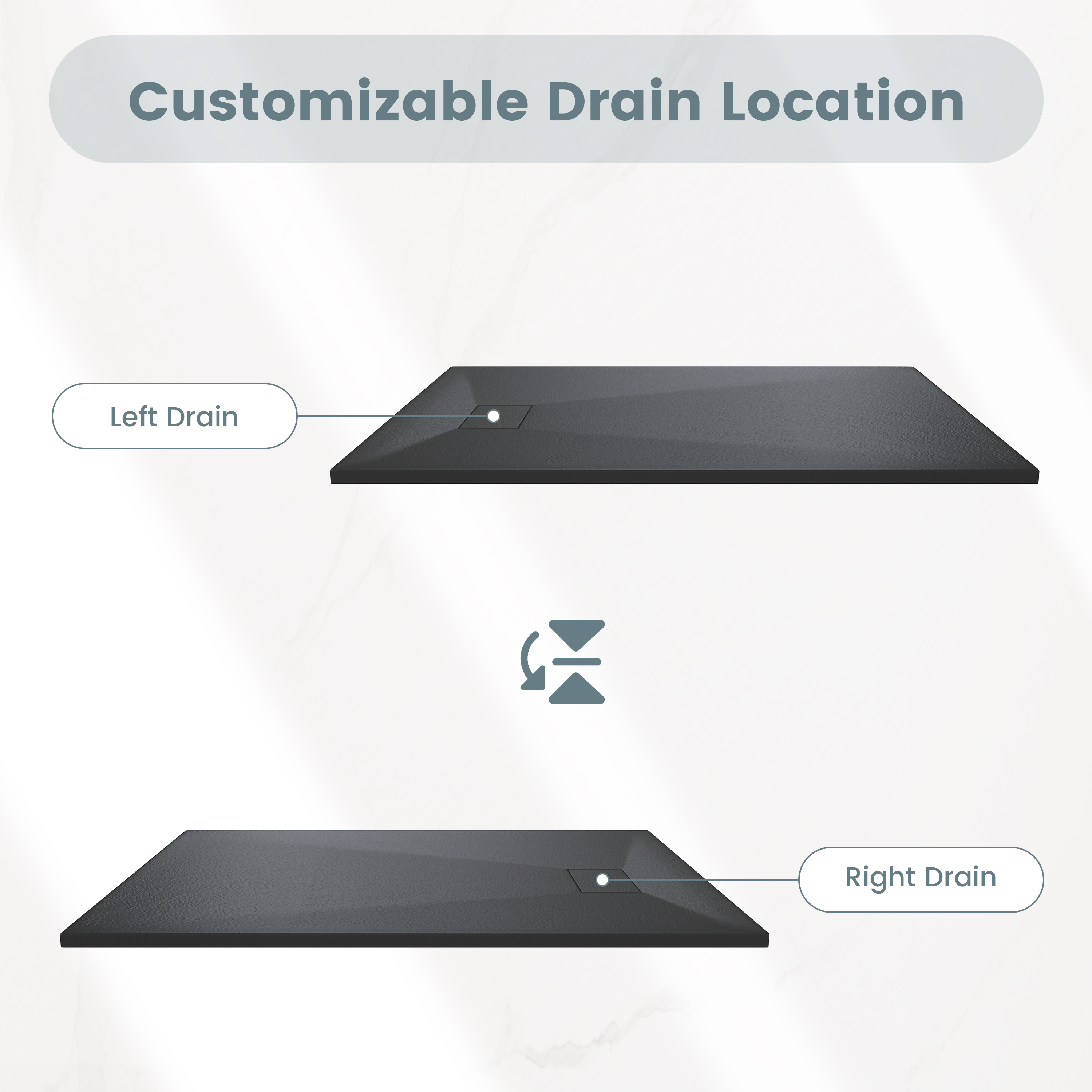 European-Style SMC Shower Base with Sleek Marble Texture in Black & White