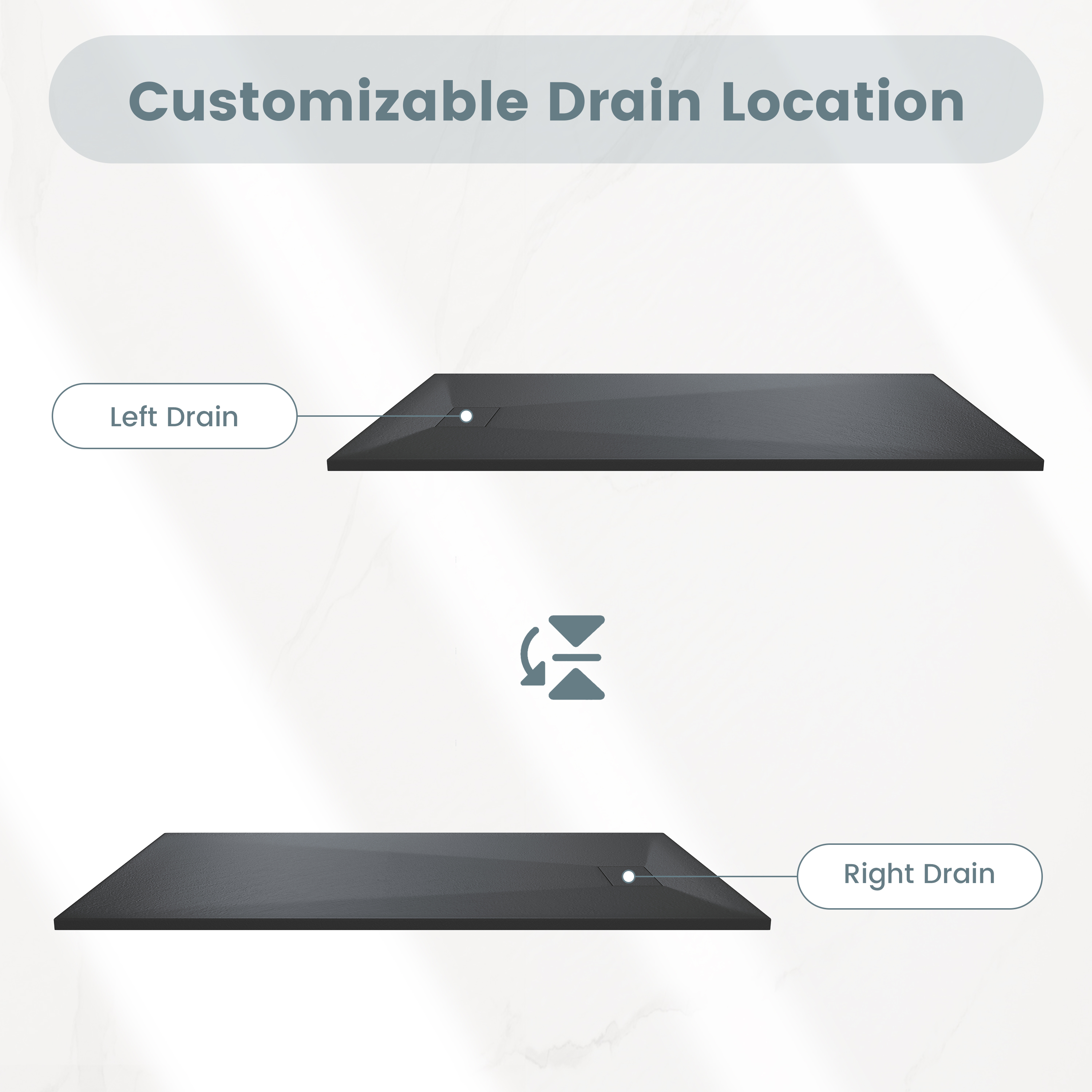 European-Style SMC Shower Base with Sleek Marble Texture in Black & White