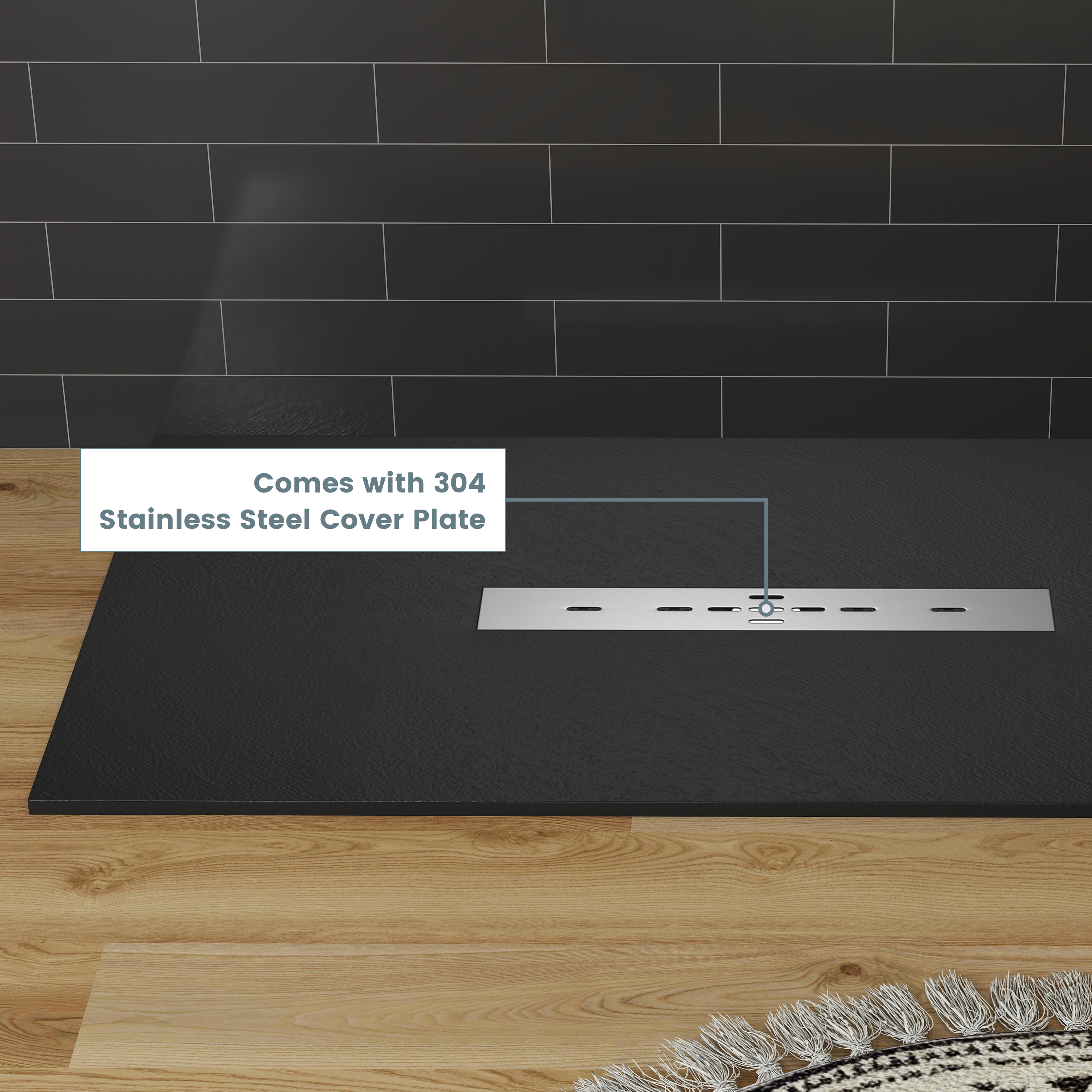 Durable SMC Composite Shower Base Pan with Center Drain in Black & White