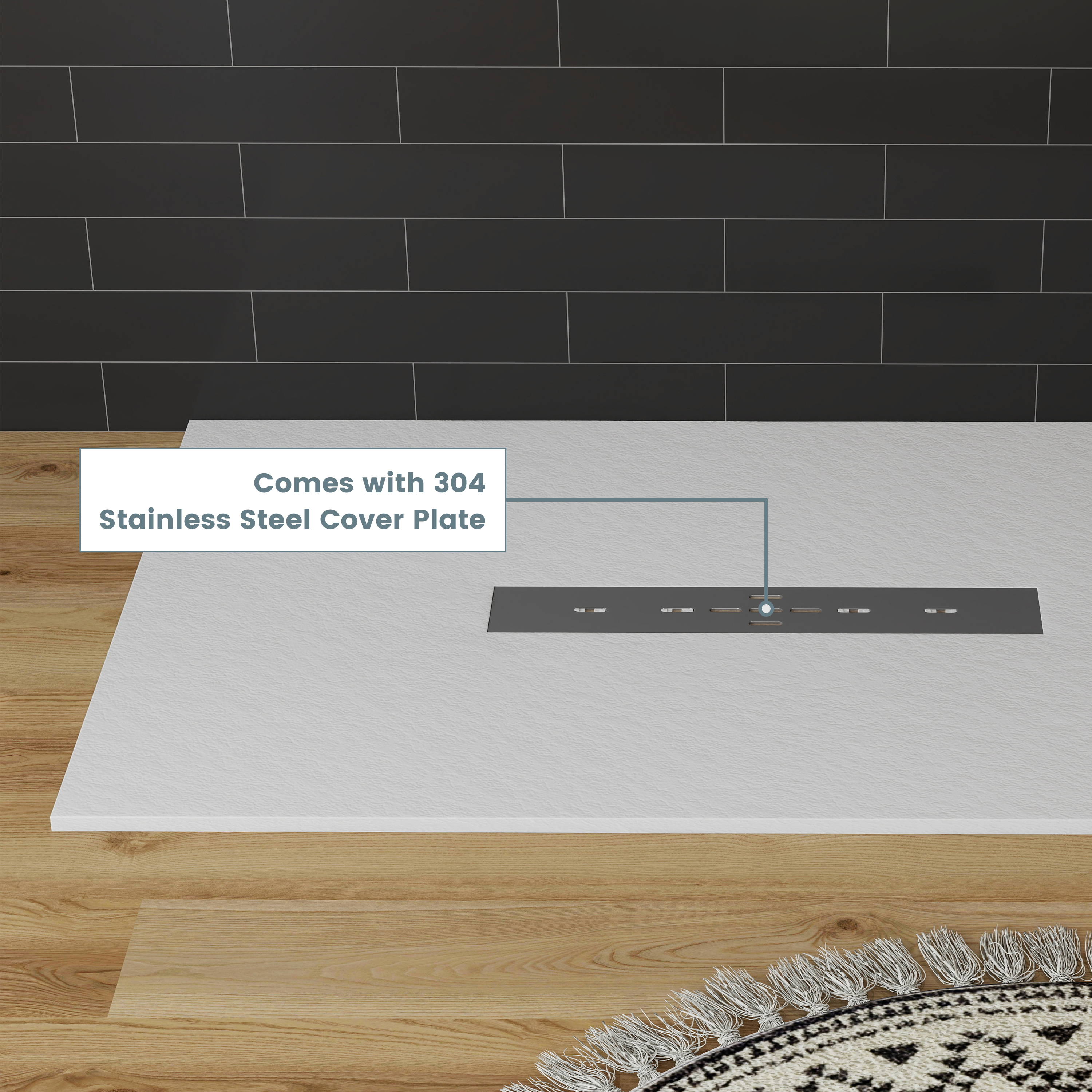 Durable SMC Composite Shower Base Pan with Center Drain in Black & White