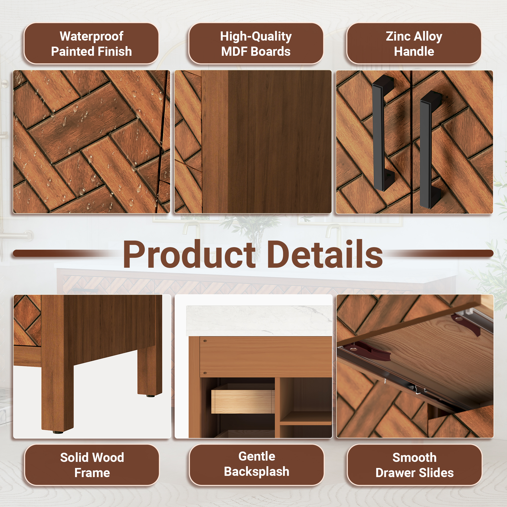 48" Bathroom Vanity with Engineering Stone Top & Single Sink