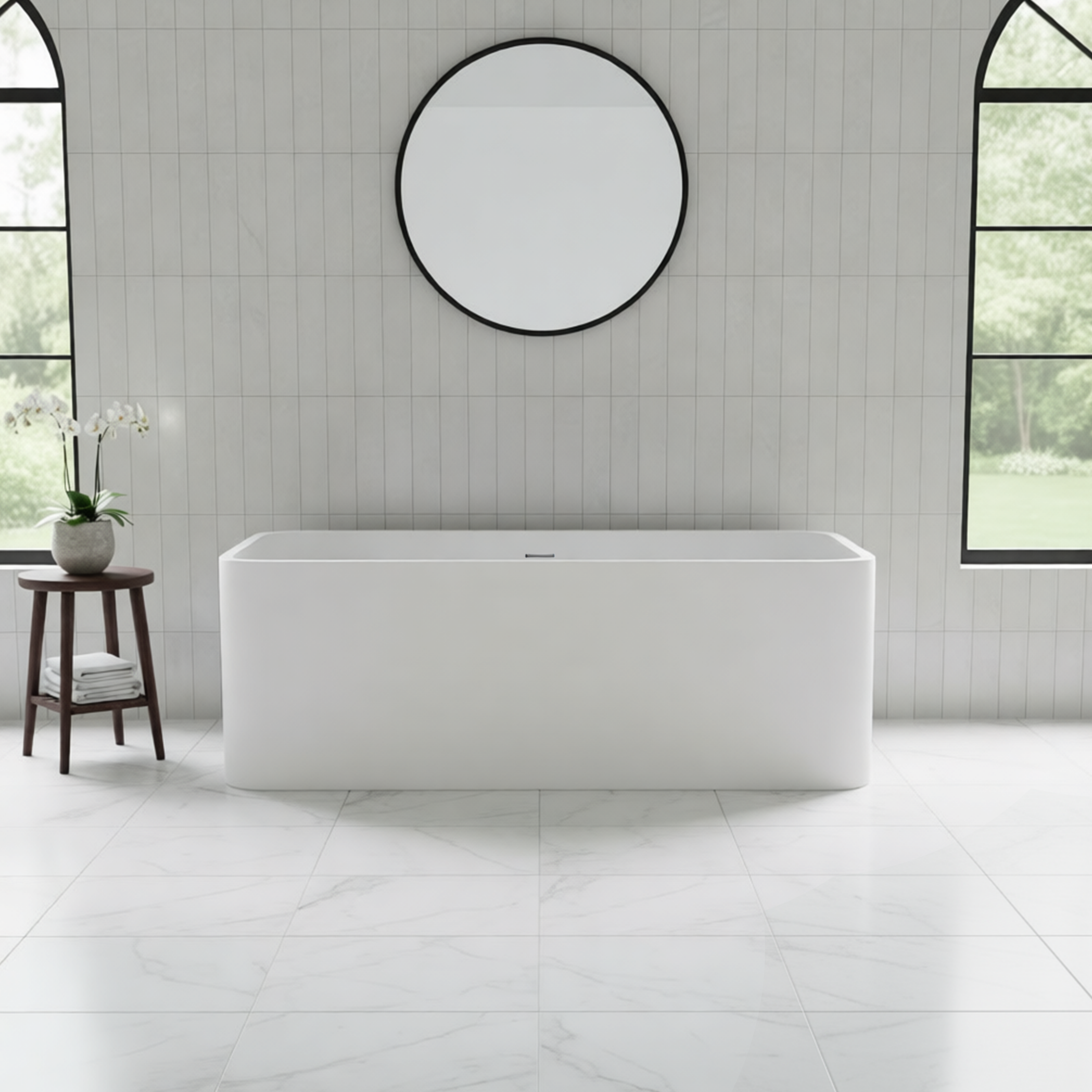 55"/59"/63"/67"/71" Rectangular Matte White Solid Surface Alcove Soaking Tub