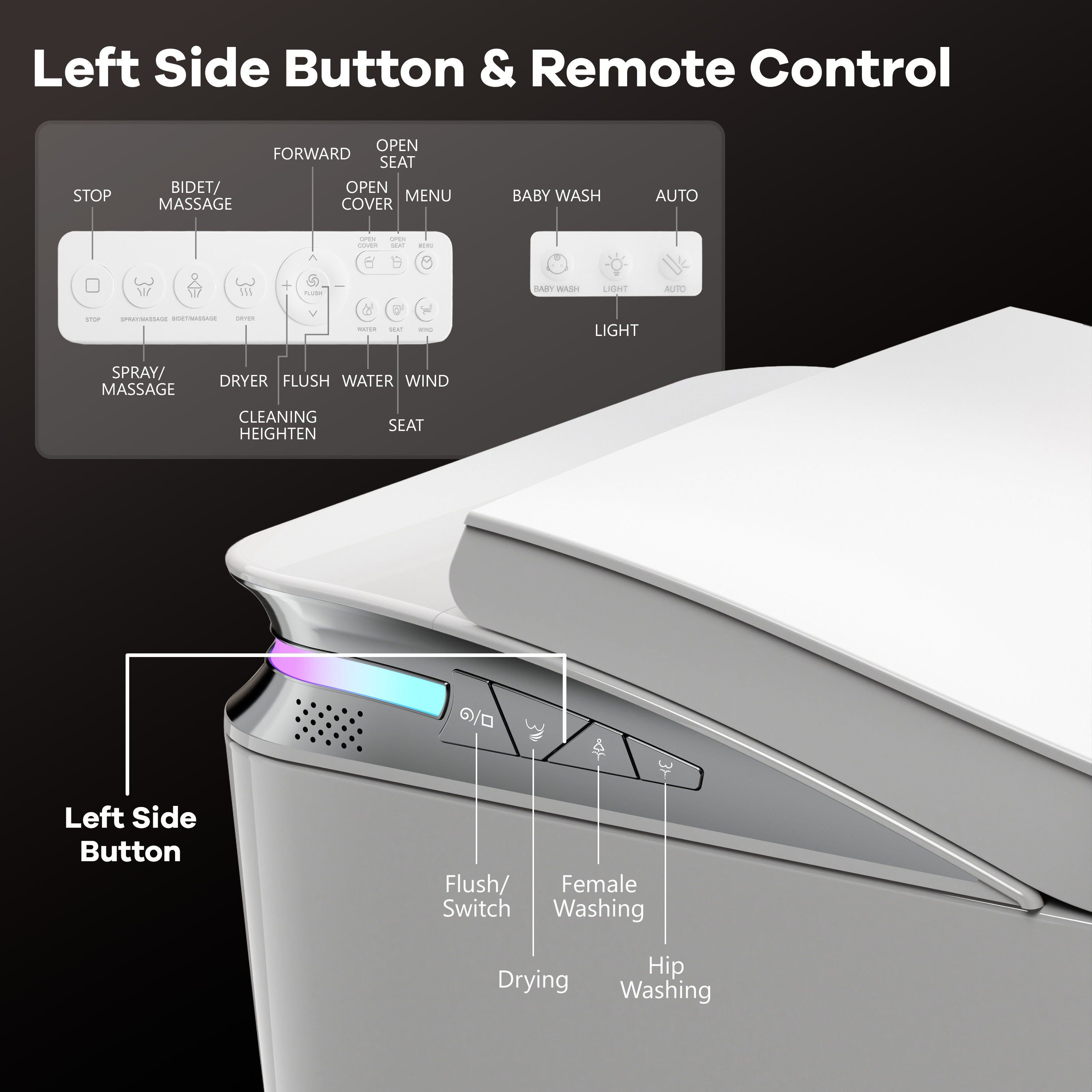 One-Piece Chair Height Elongated Smart Bidet Toilet with Auto Lid, Foam Shield Protection & Dual Flush