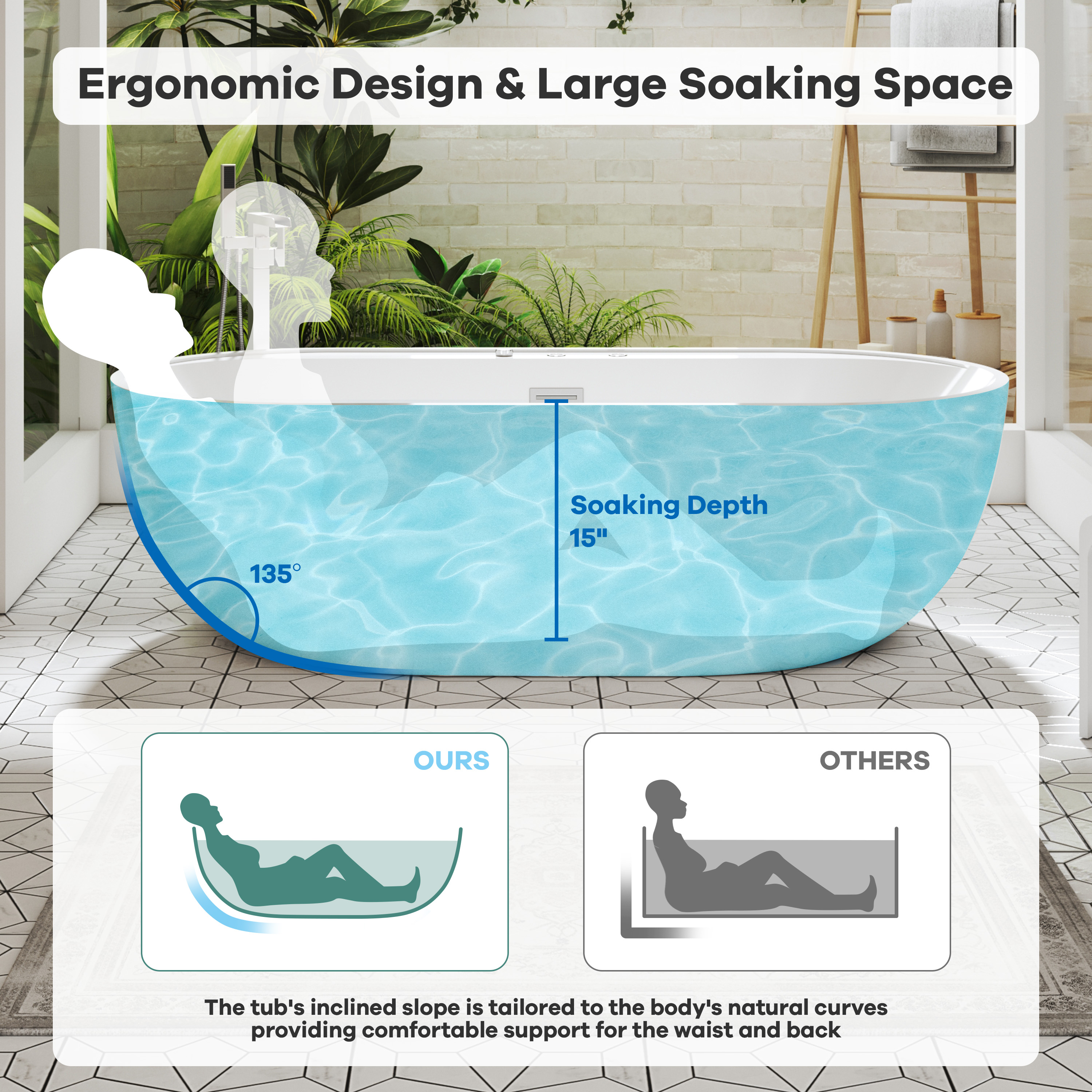 67" Whirlpool and Air Massage Bathtub with Adjustable Air Blower, 6 Hydro Jets & 8 Bubble Jets