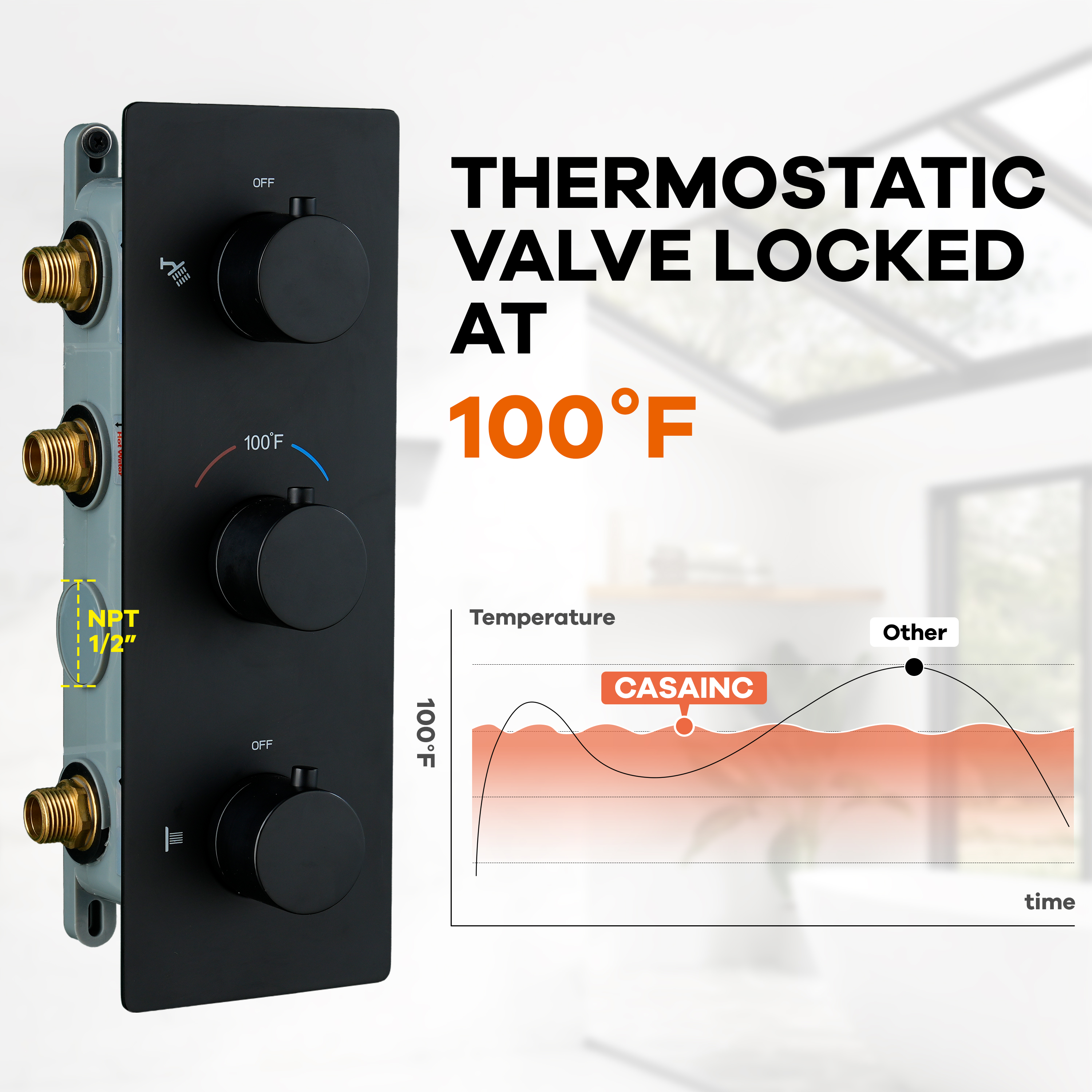 12-inch 4-Function Thermostatic Shower System with Handheld Shower