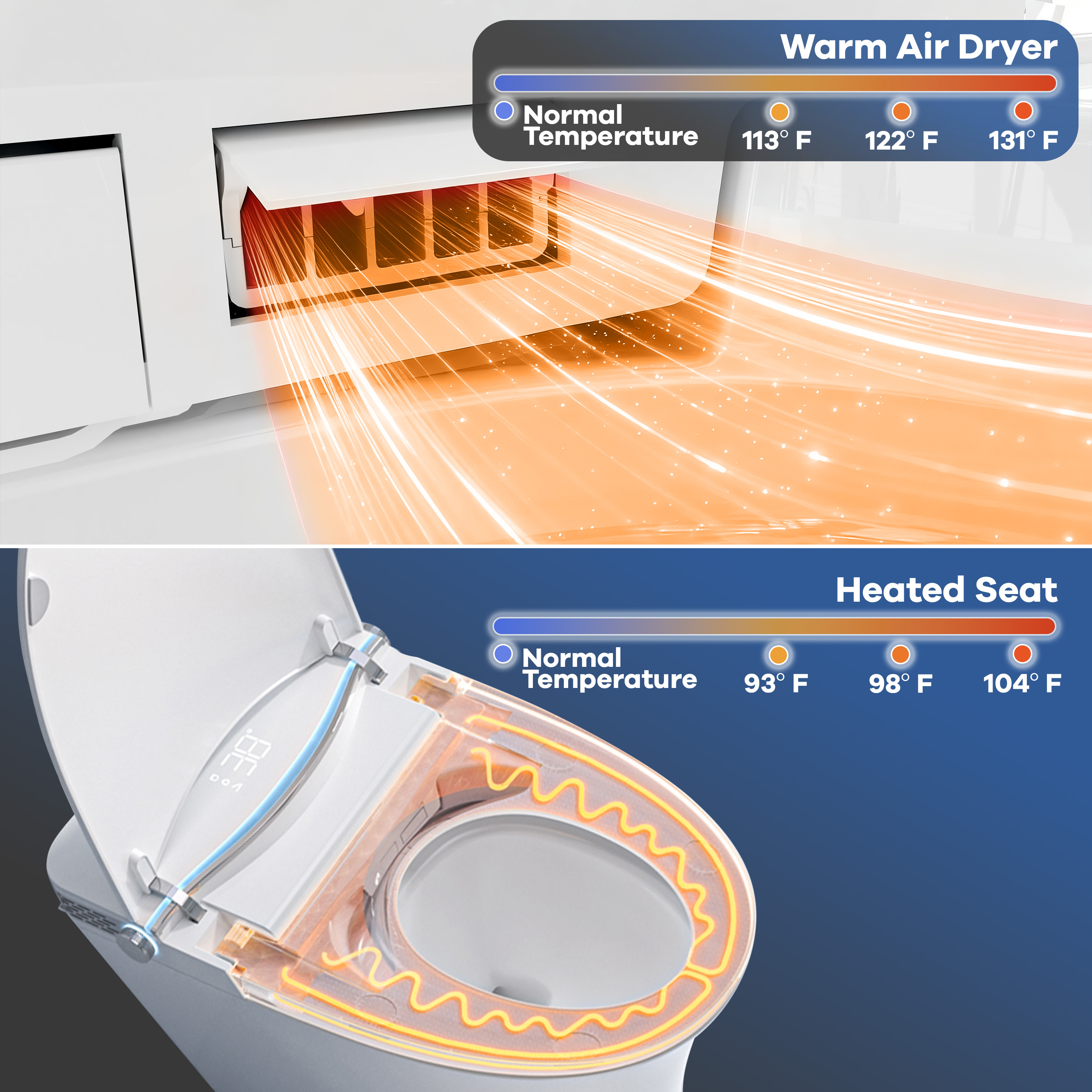 Mordern One-piece Elongated Smart Bidet Toilet with Digital Display, Auto Lid, Heated Seat & Dual Flush