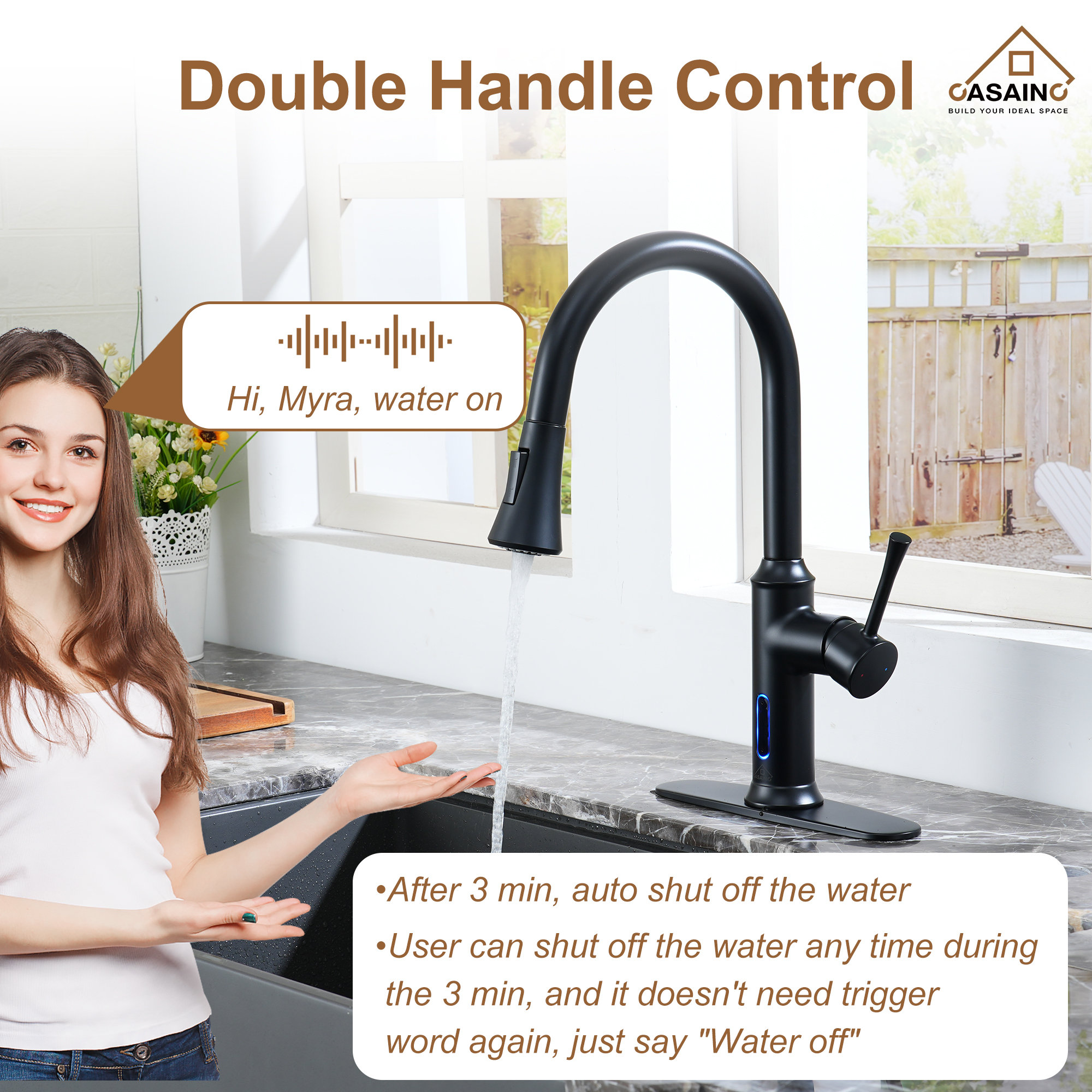 Smart Voice-Controlled Kitchen Faucet with Pull Down Sprayer and Touchless Technology