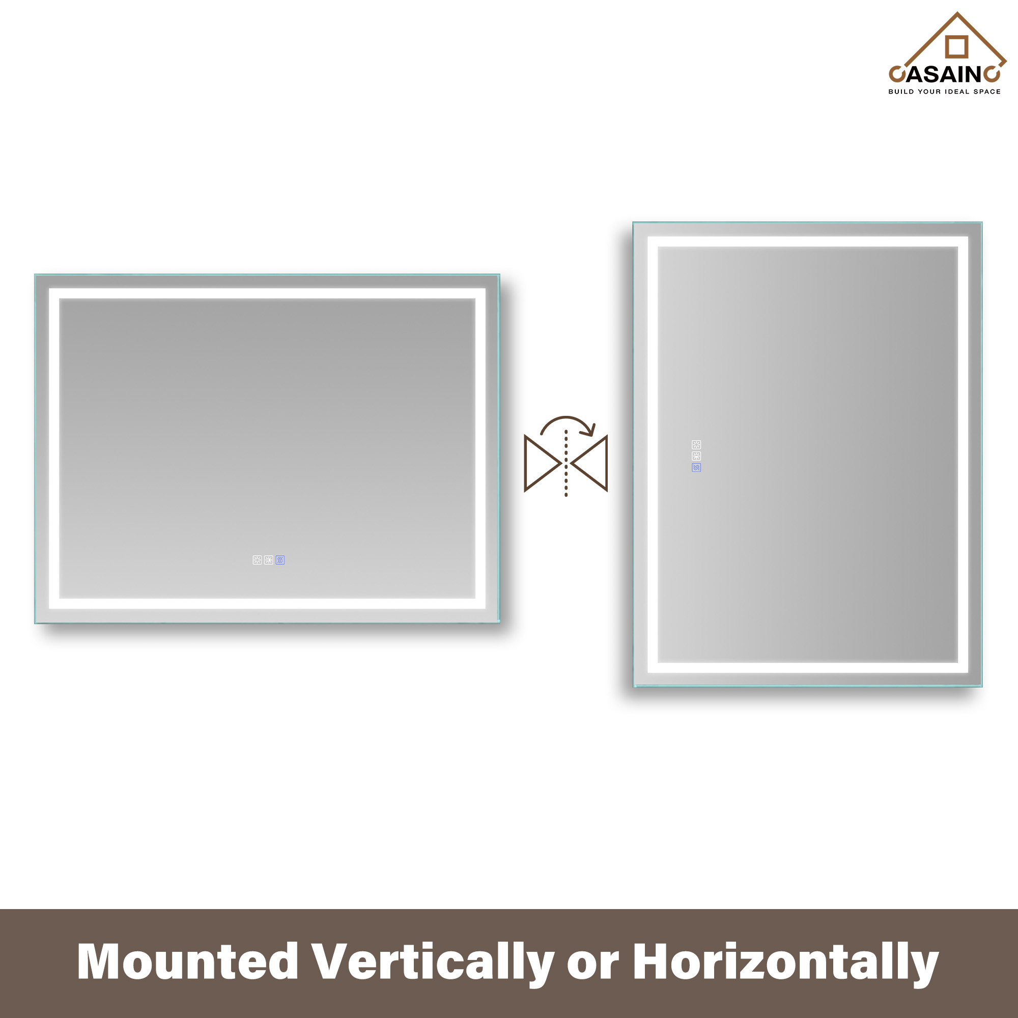 Frameless Rectangular LED Bathroom Mirror with Anti-Fog, Shatter-Proof