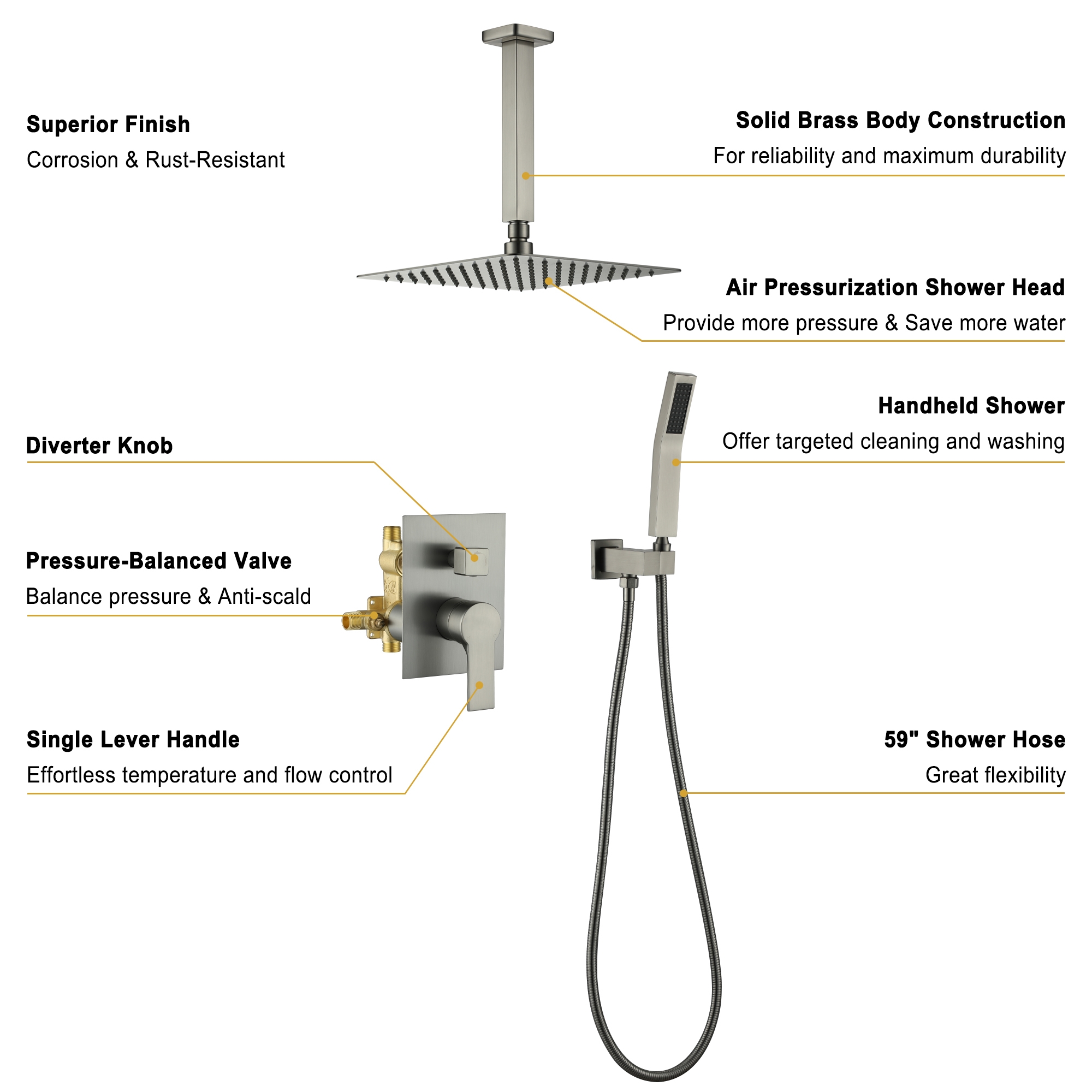10" Ceiling-Mount Rain Shower System with Handheld Shower in Brushed Nickel