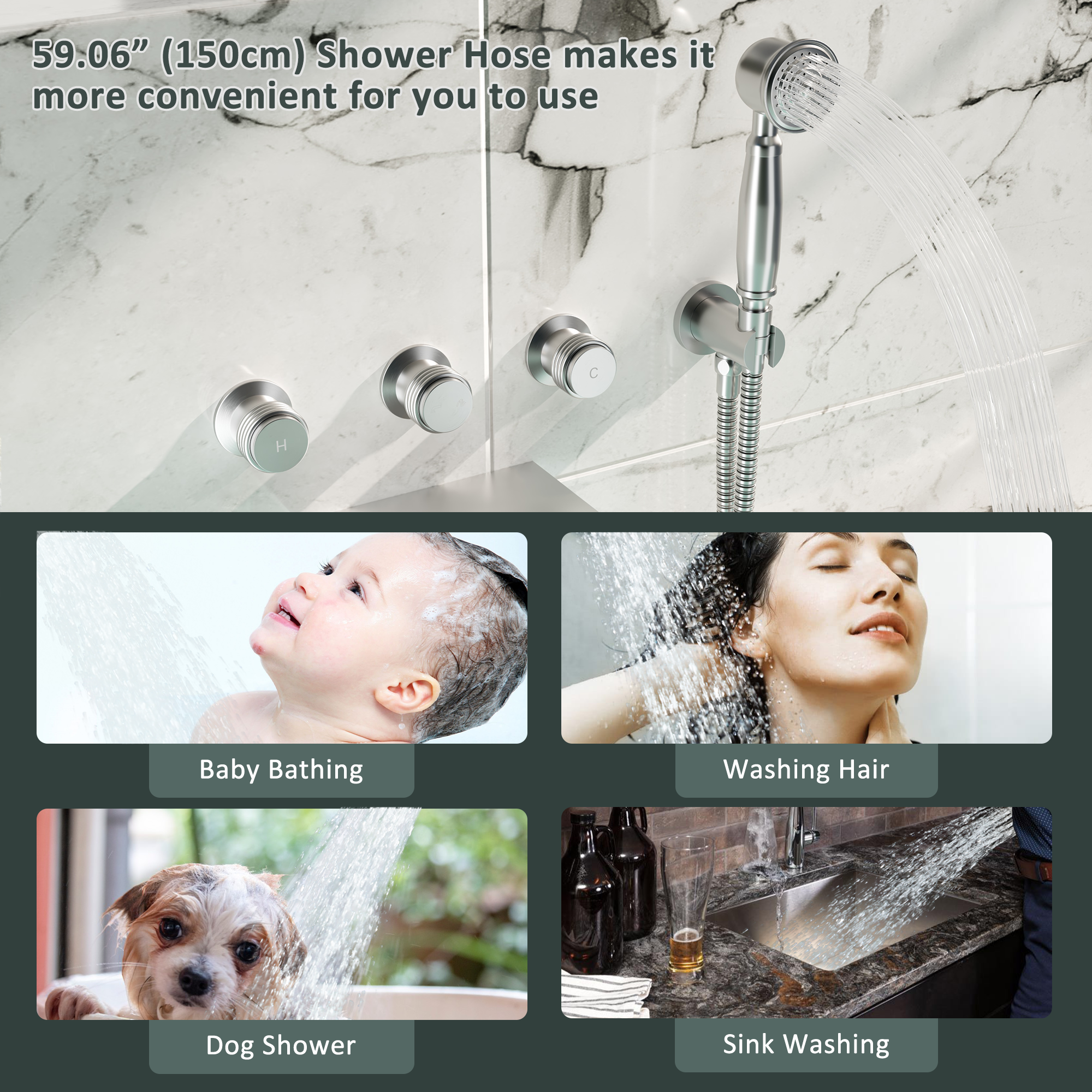 Wall-Mounted Waterfall Bathtub Faucet with Handheld Shower