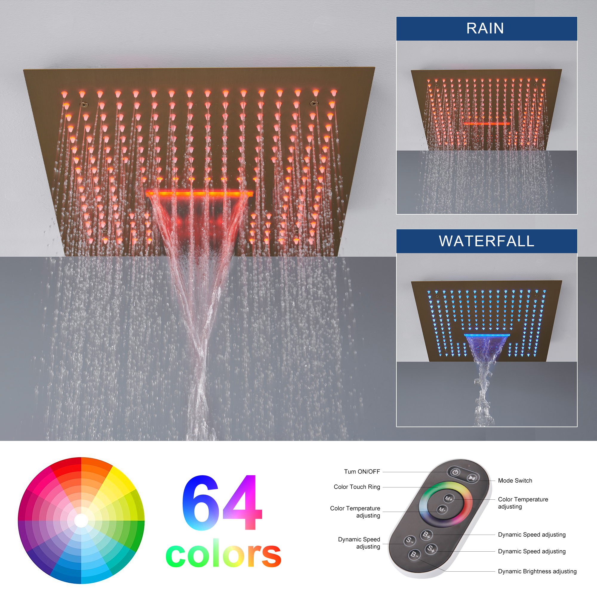 16" Ceiling-Mount 4-Way Shower System with LED Display and Music Player