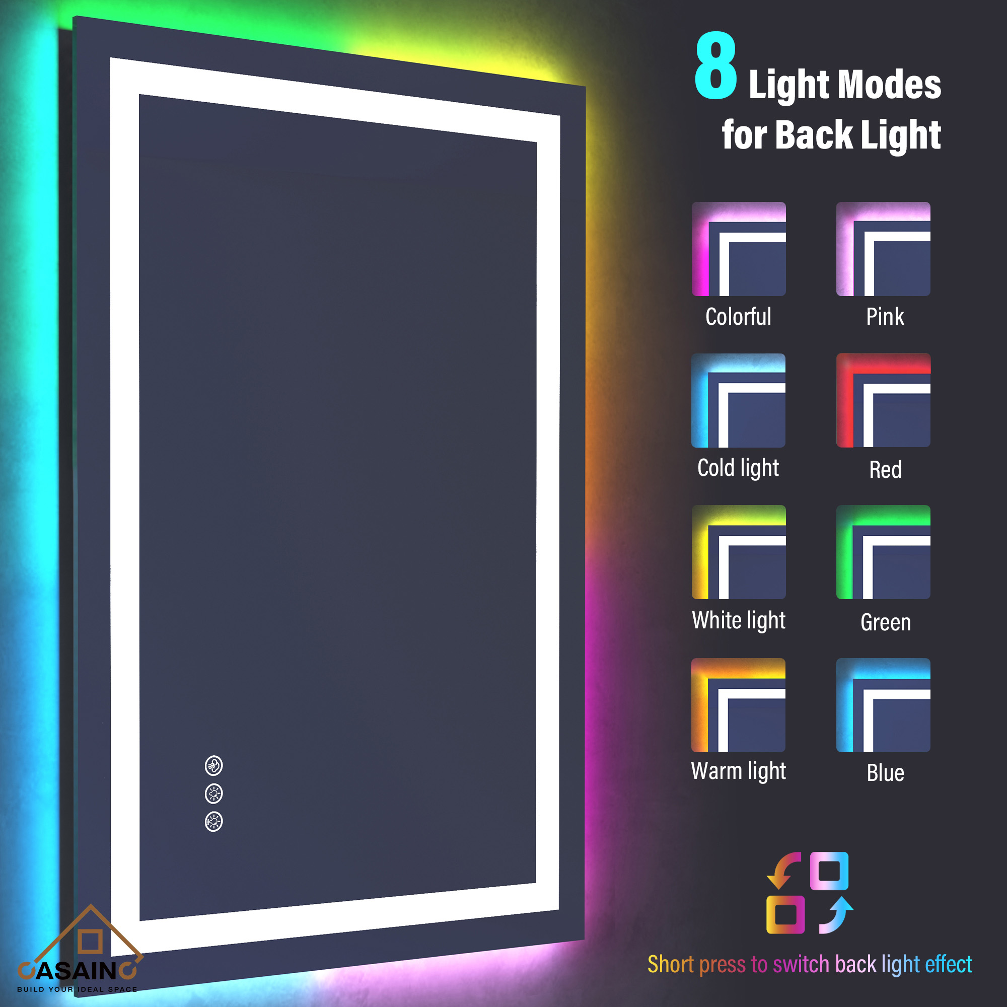 Tempered RGB LED Bathroom Mirror with Smart Controls & Anti-Fog