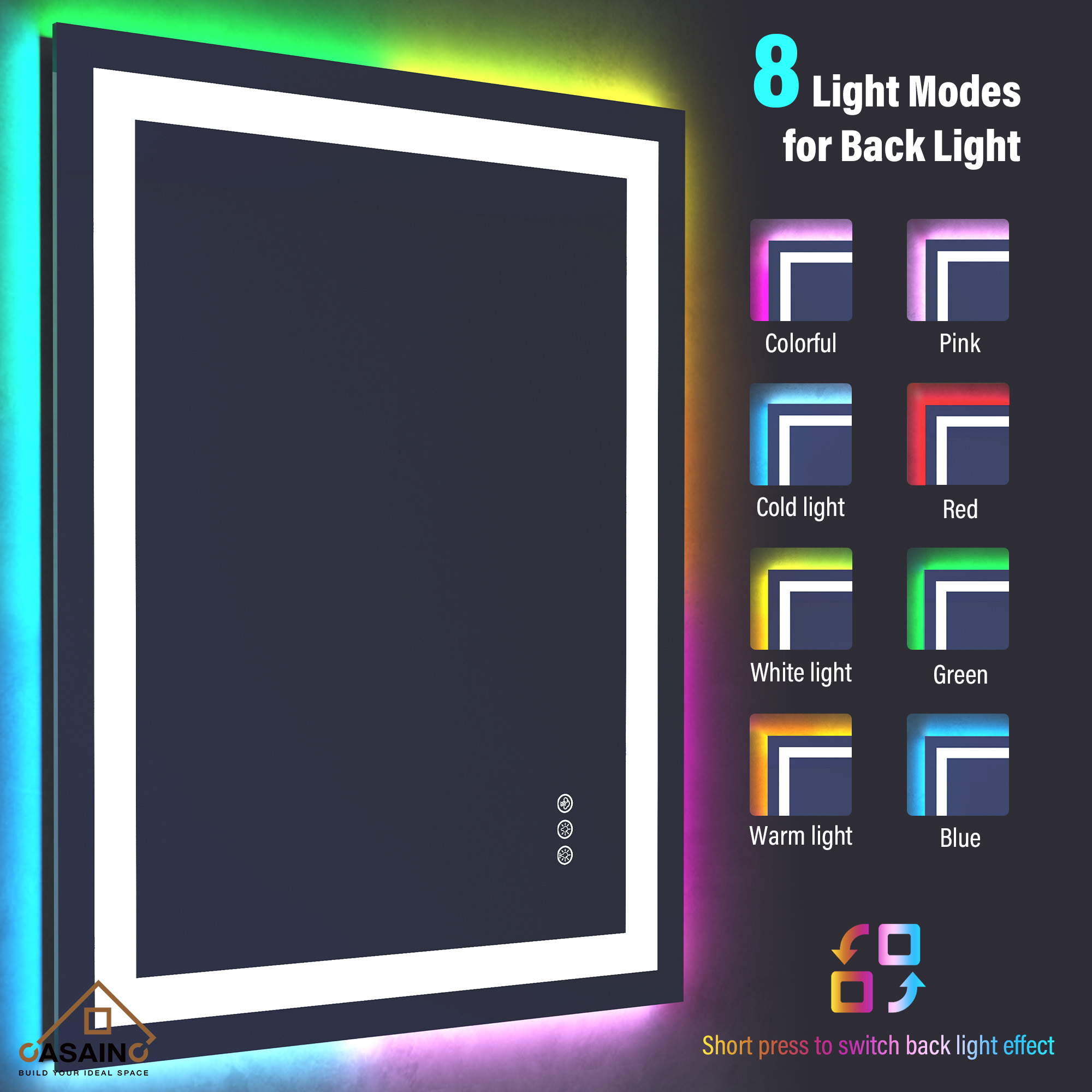 Tempered RGB LED Bathroom Mirror with Smart Controls & Anti-Fog
