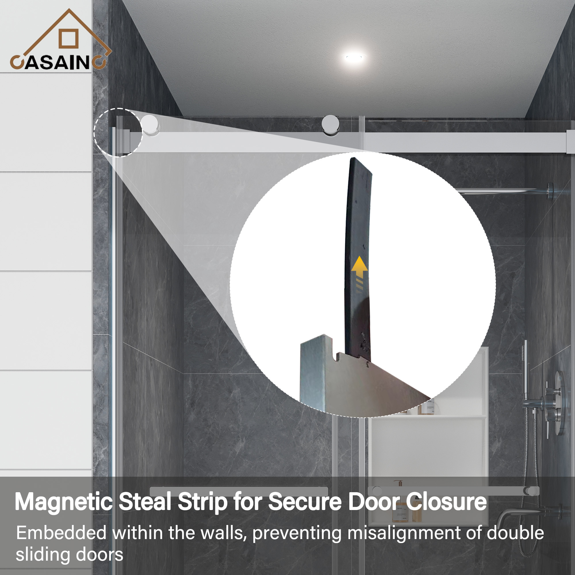 48"x76" Double Frameless Shower Door in Matte Black/Brushed Nickel/Chrome, Sliding Shower Enclosure with Rounded Corners Tempered Glass