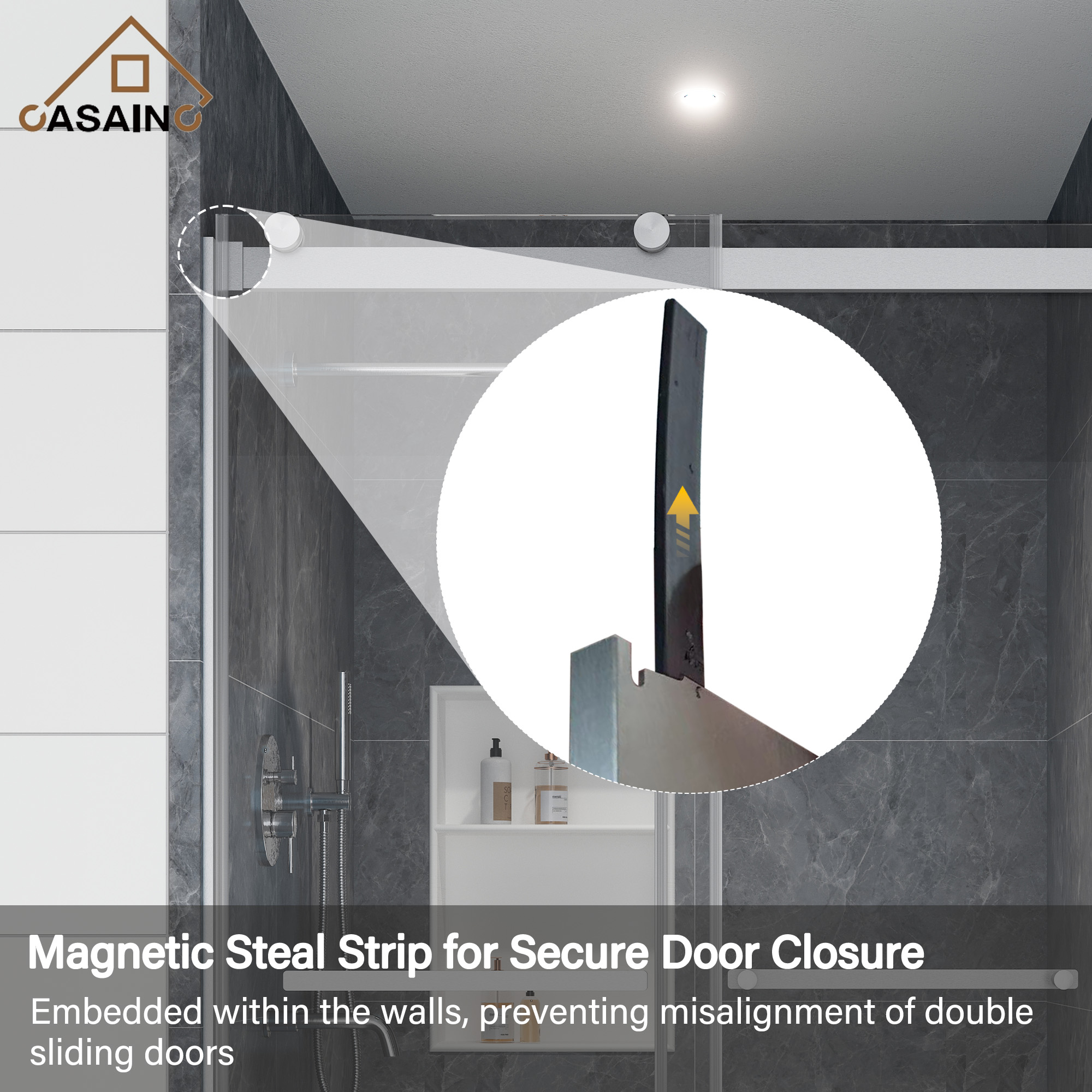 48"x76" Double Frameless Shower Door in Matte Black/Brushed Nickel/Chrome, Sliding Shower Enclosure with Rounded Corners Tempered Glass