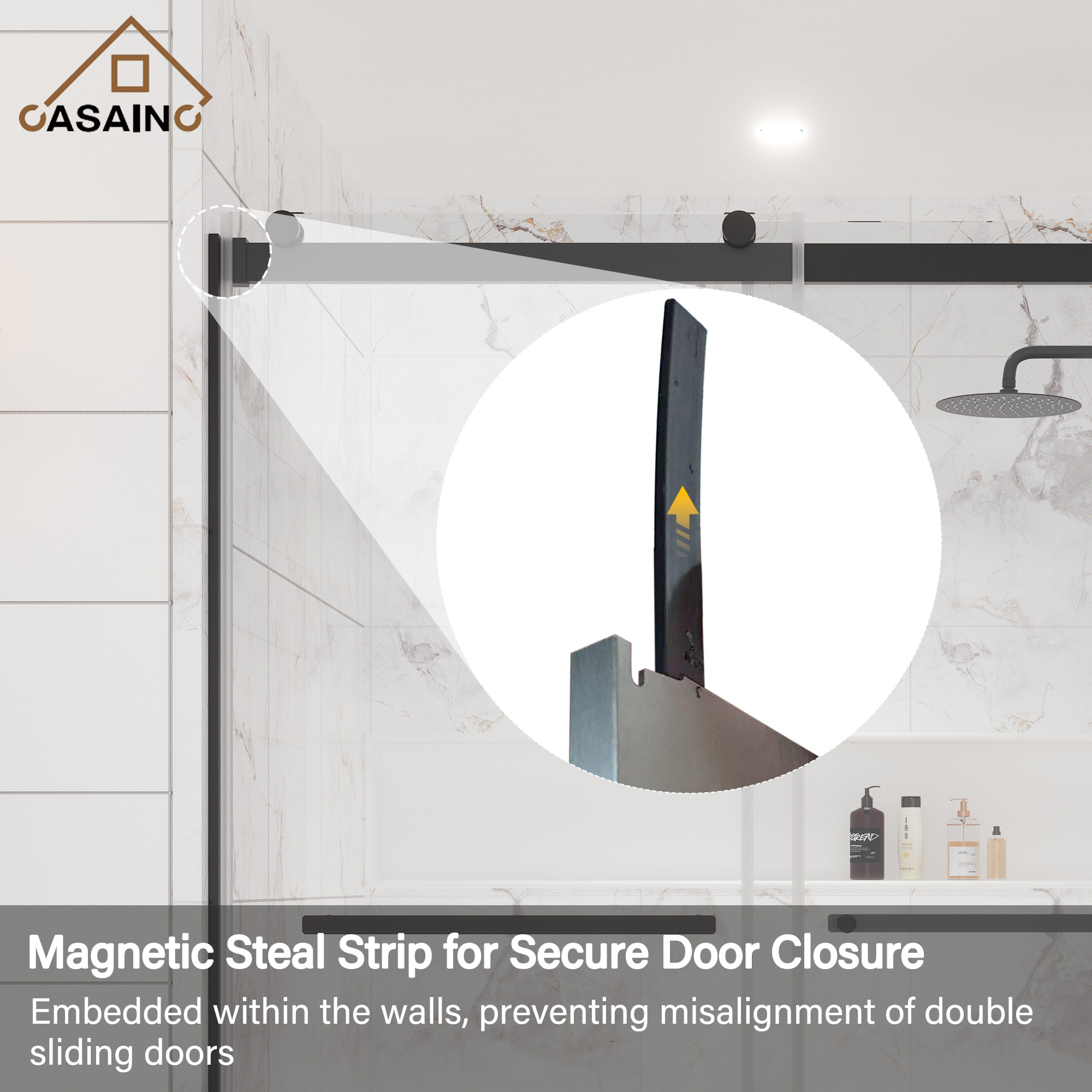 60"x76" Double Sliding Frameless Shower Door in Matte Black/Brushed Nickel/Chrome, 5/16" Thick Tempered Glass Shower Enclosure