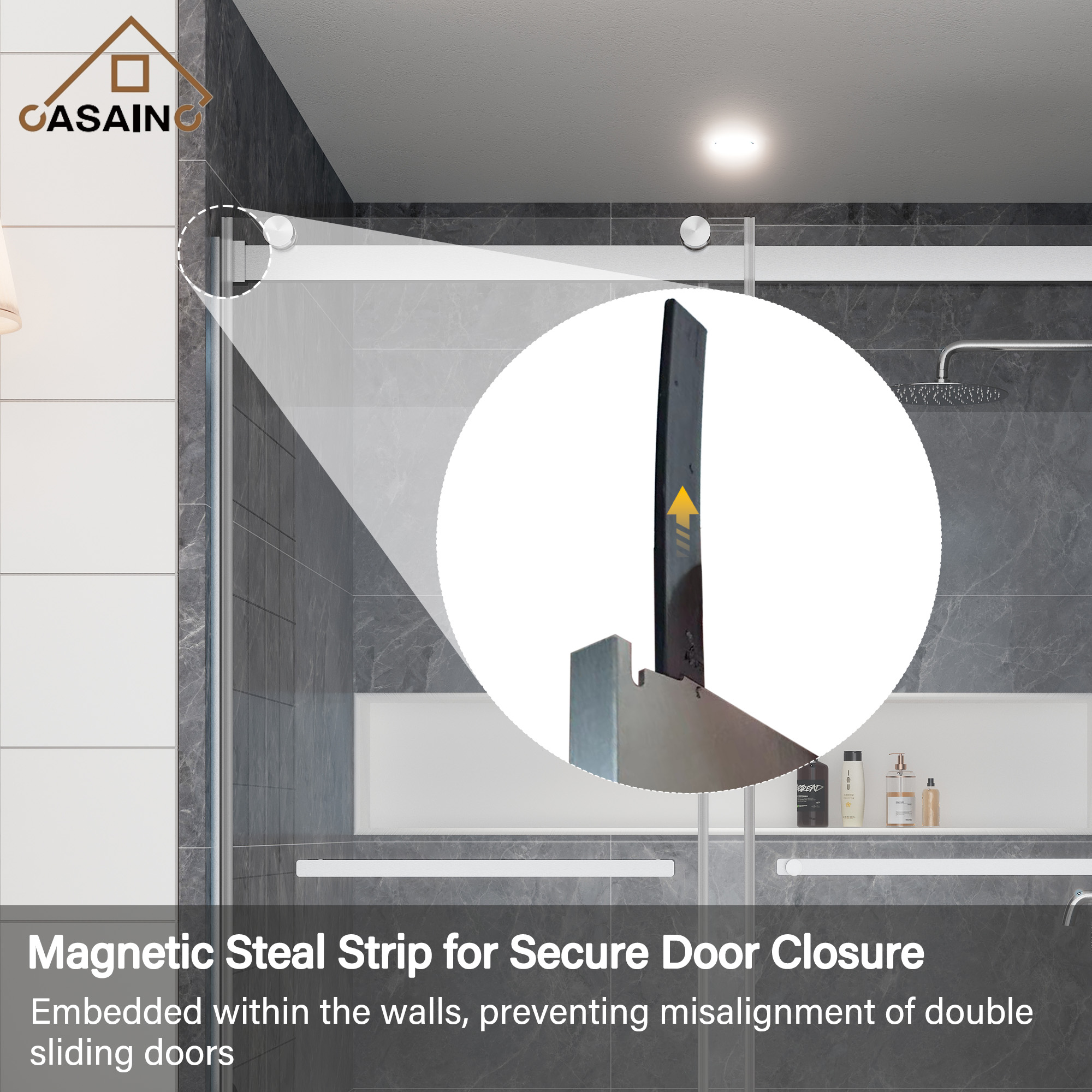 60"x76" Double Sliding Frameless Shower Door in Matte Black/Brushed Nickel/Chrome, 5/16" Thick Tempered Glass Shower Enclosure