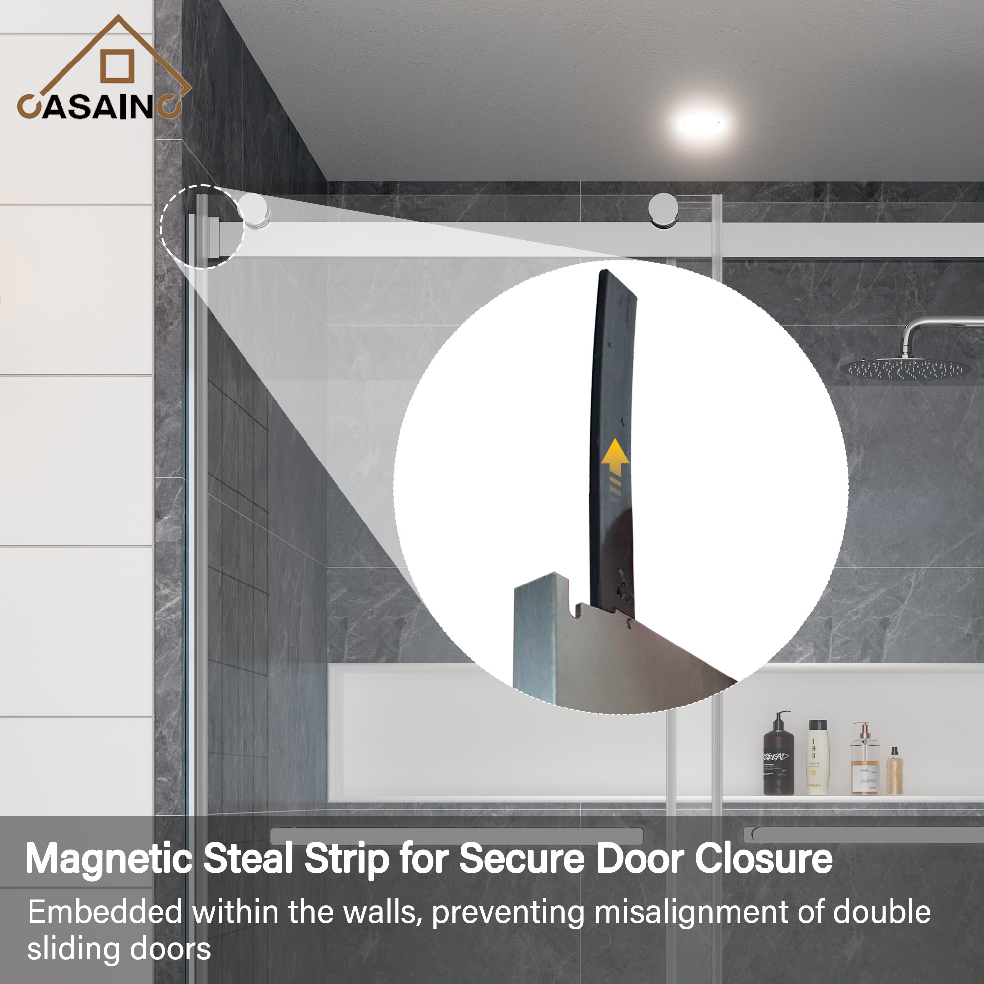 60"x76" Double Sliding Frameless Shower Door in Matte Black/Brushed Nickel/Chrome, 5/16" Thick Tempered Glass Shower Enclosure