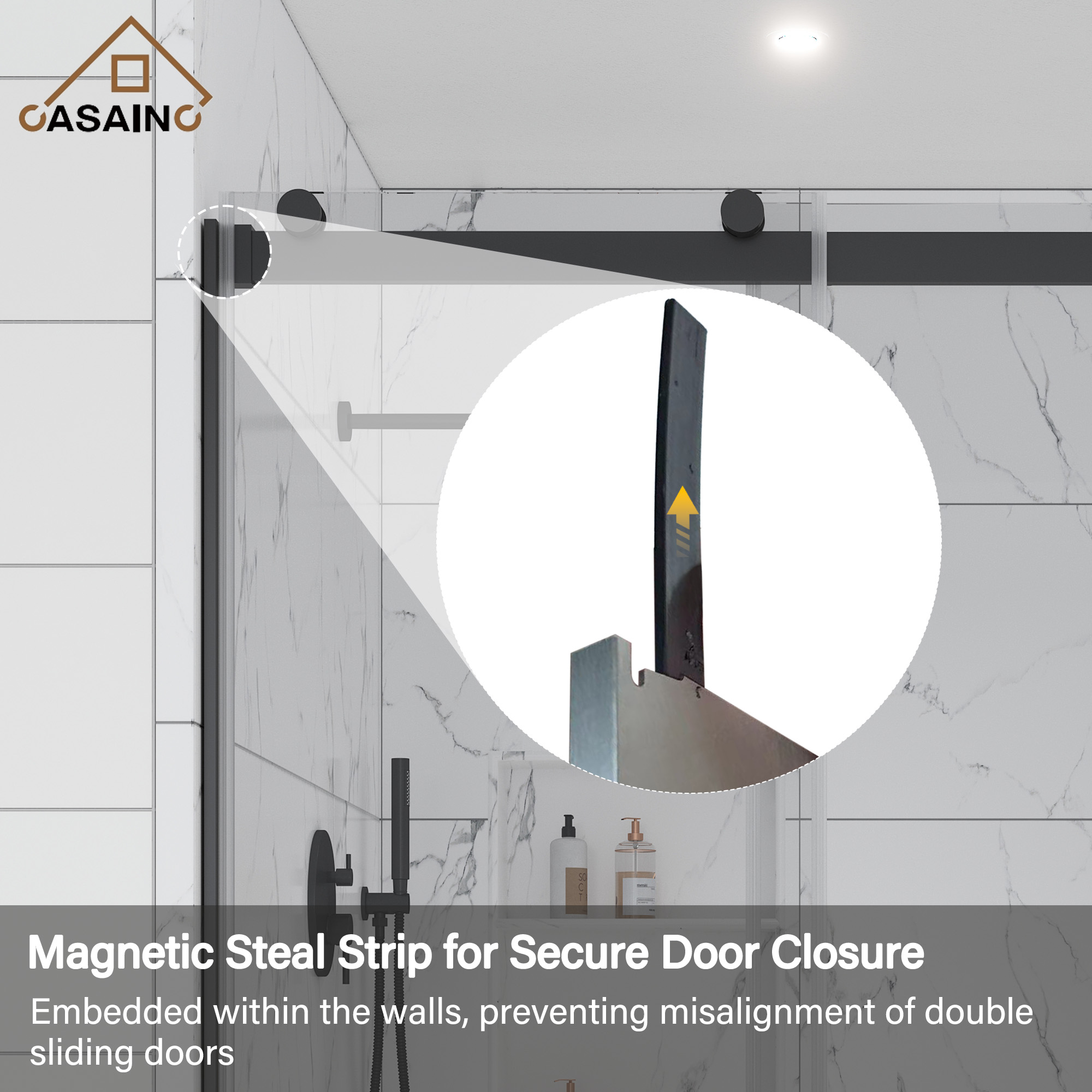 48"x76" Double Frameless Shower Door in Matte Black/Brushed Nickel/Chrome, Sliding Shower Enclosure with Rounded Corners Tempered Glass