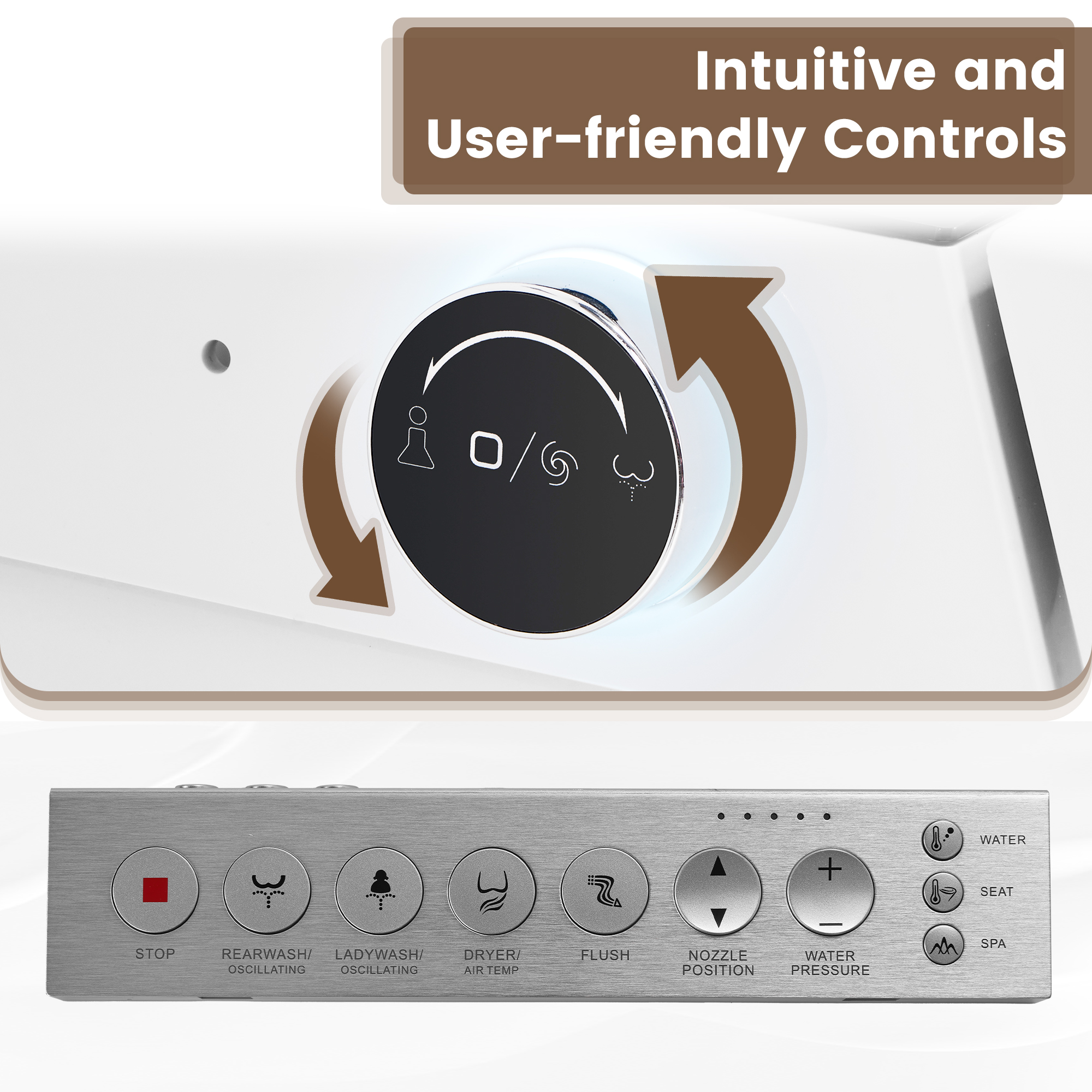 White Elongated Smart Bidet Toilet with UV Sterilization and Remote Control