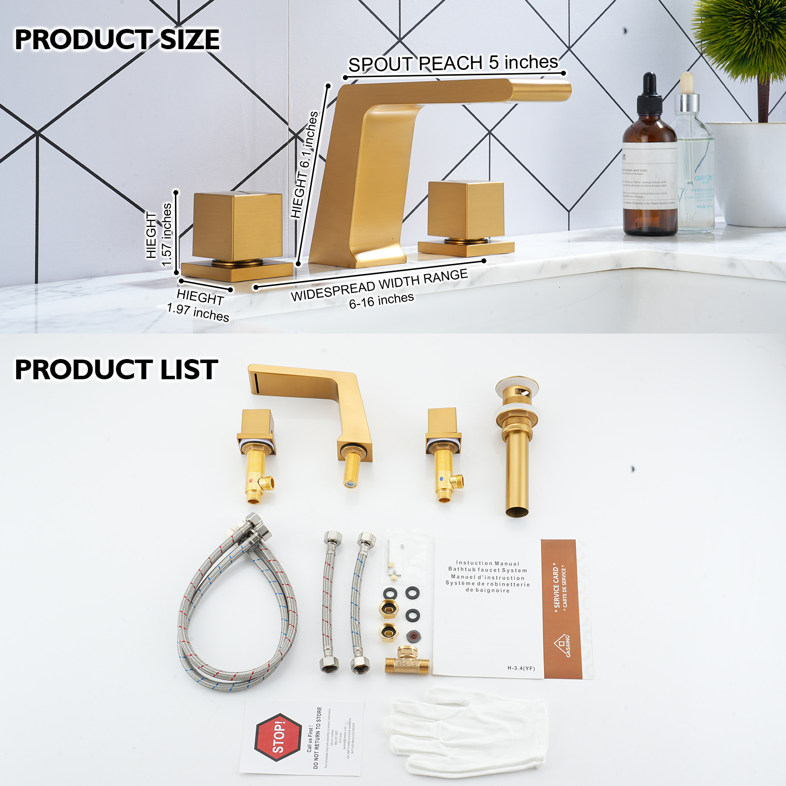 3-Hole Deck-Mounted Waterfall Basin Faucet Bathroom Sink Faucet