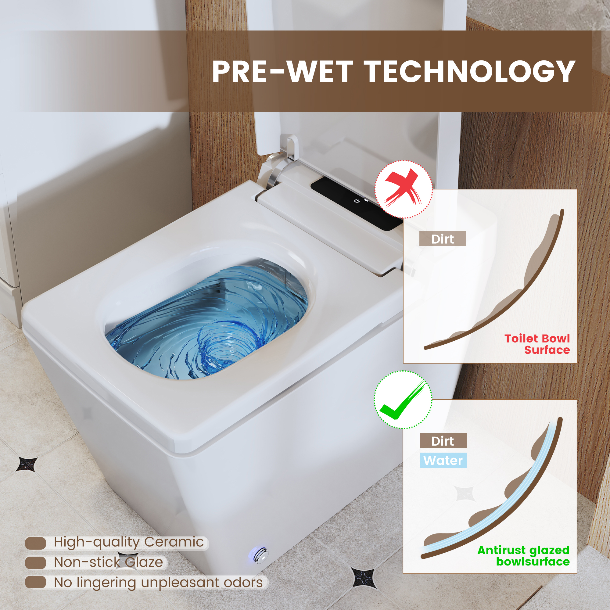 Square Smart Bidet Toilet with Heated Seat and Radar Sensor Lid