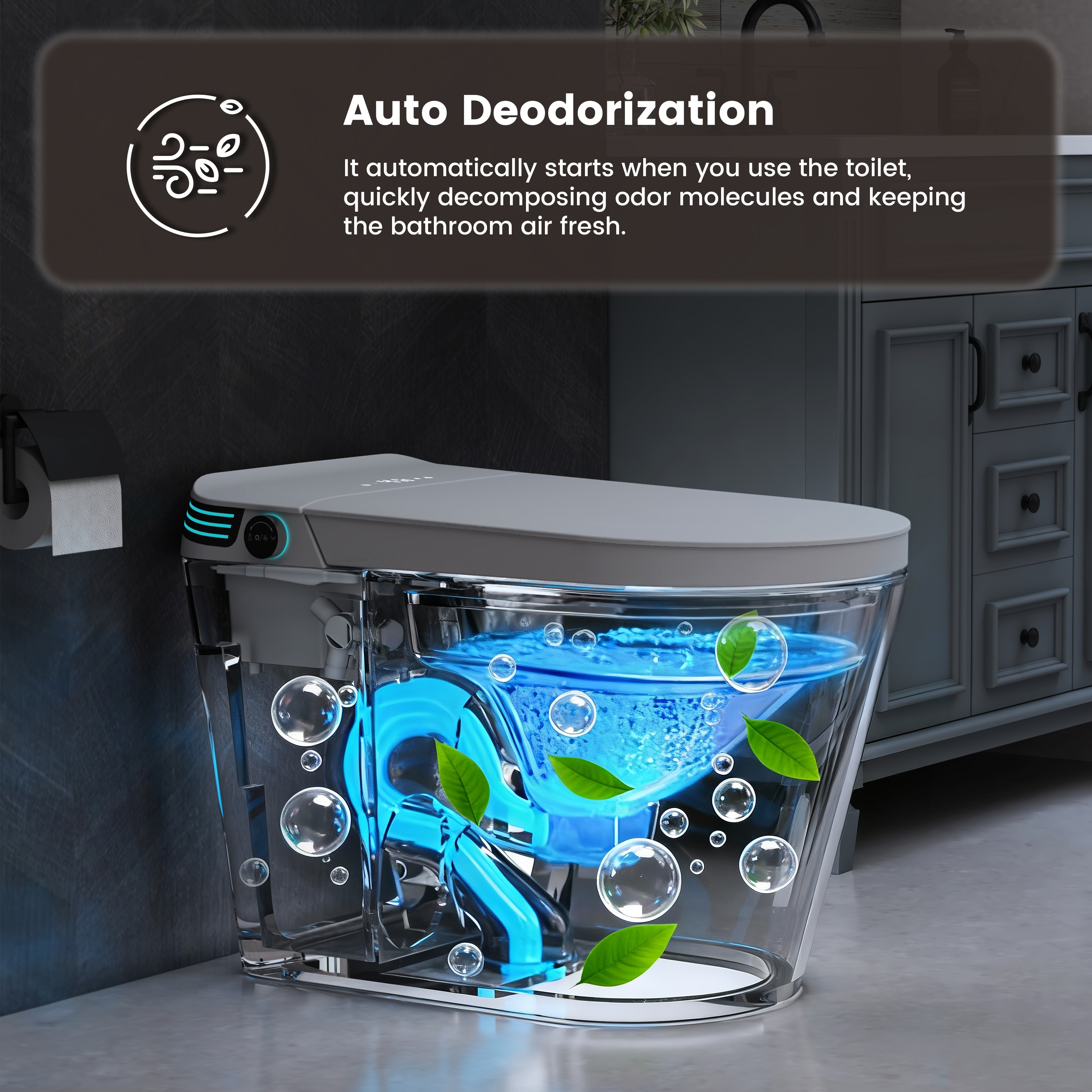 Modern Antibacterial Ceramic Smart Toilet with Side Ambient Lighting