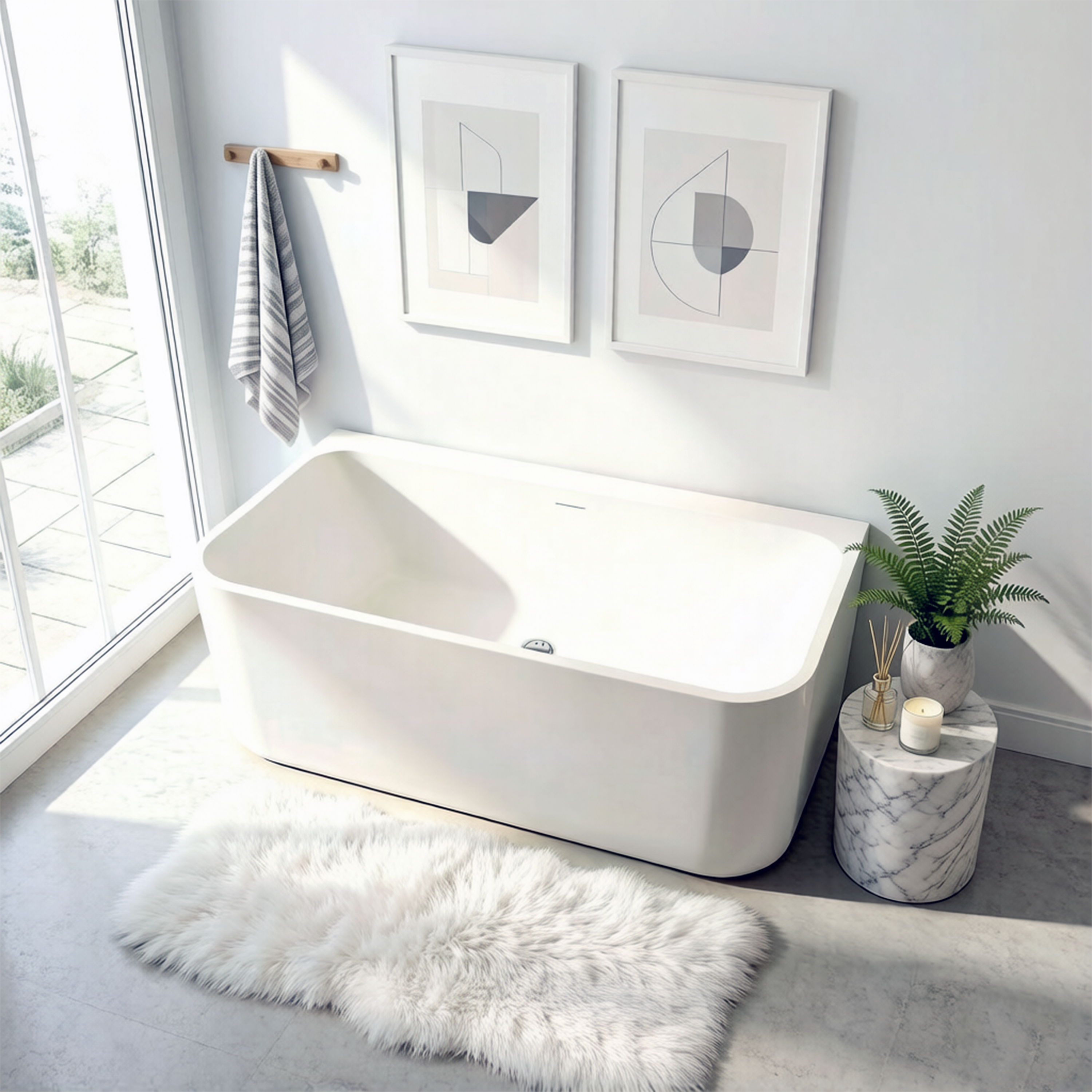 55"/59"/63"/67"/71" Rectangular Matte White Solid Surface Alcove Soaking Tub