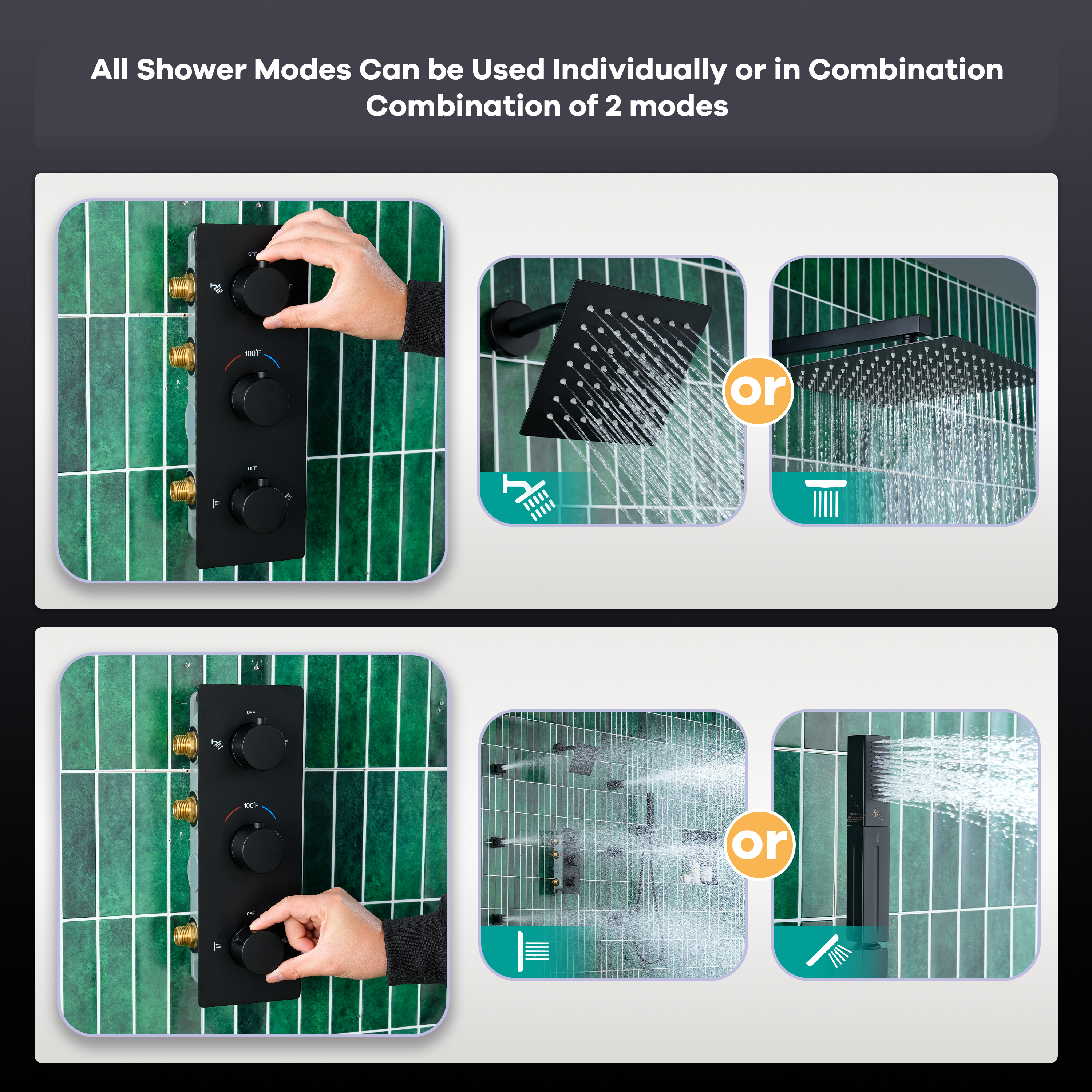 12-inch 4-Function Thermostatic Shower System with Handheld Shower