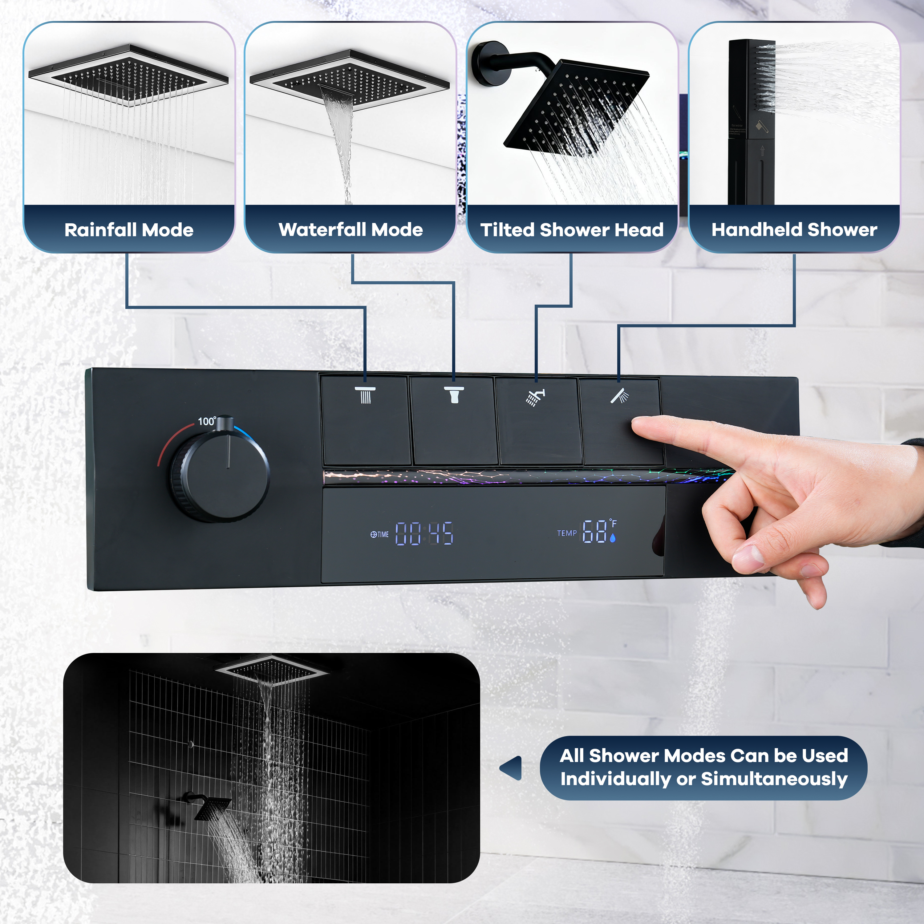 16-Inch Four-Function Luxury Thermostatic Shower System with LED Lights