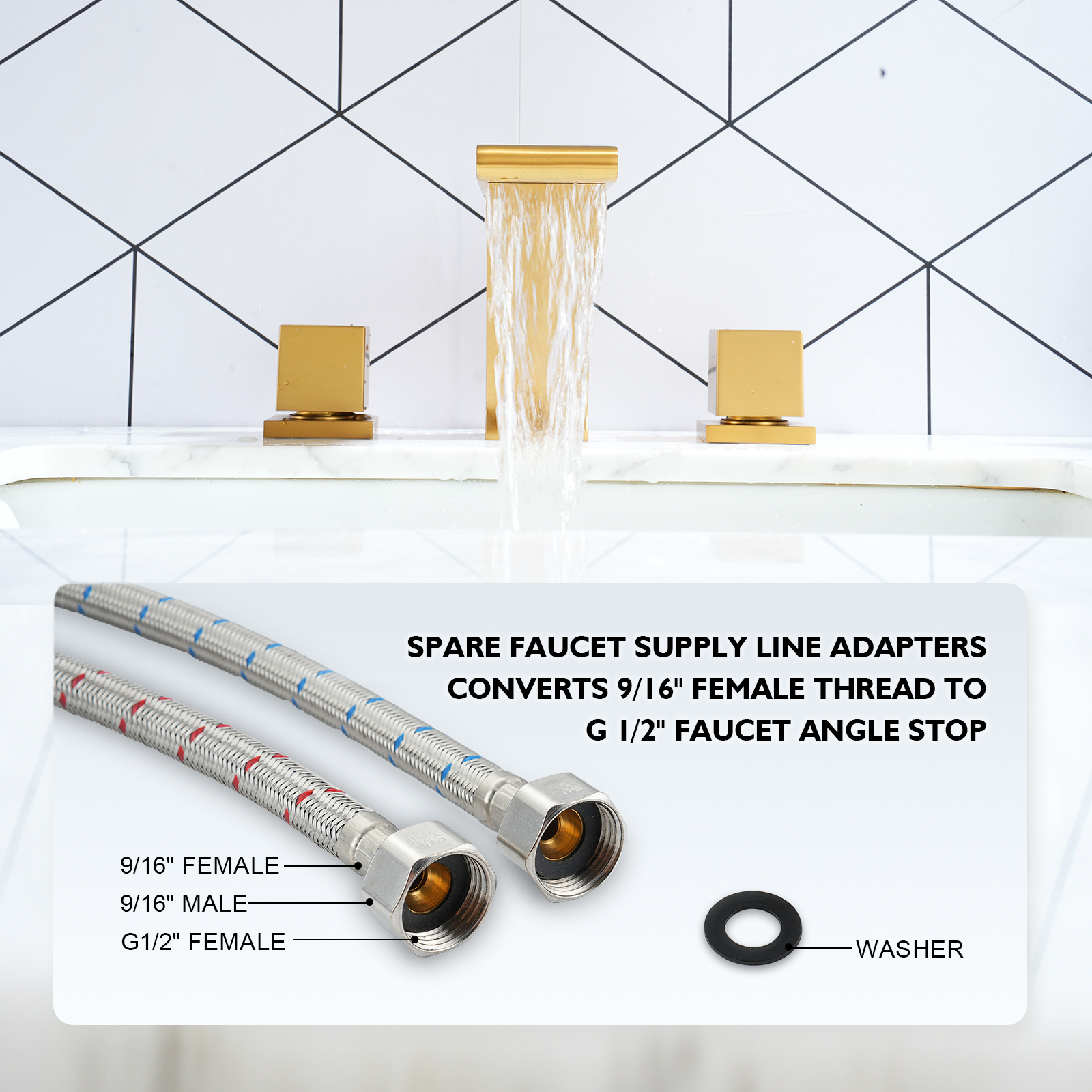 3-Hole Deck-Mounted Waterfall Basin Faucet Bathroom Sink Faucet