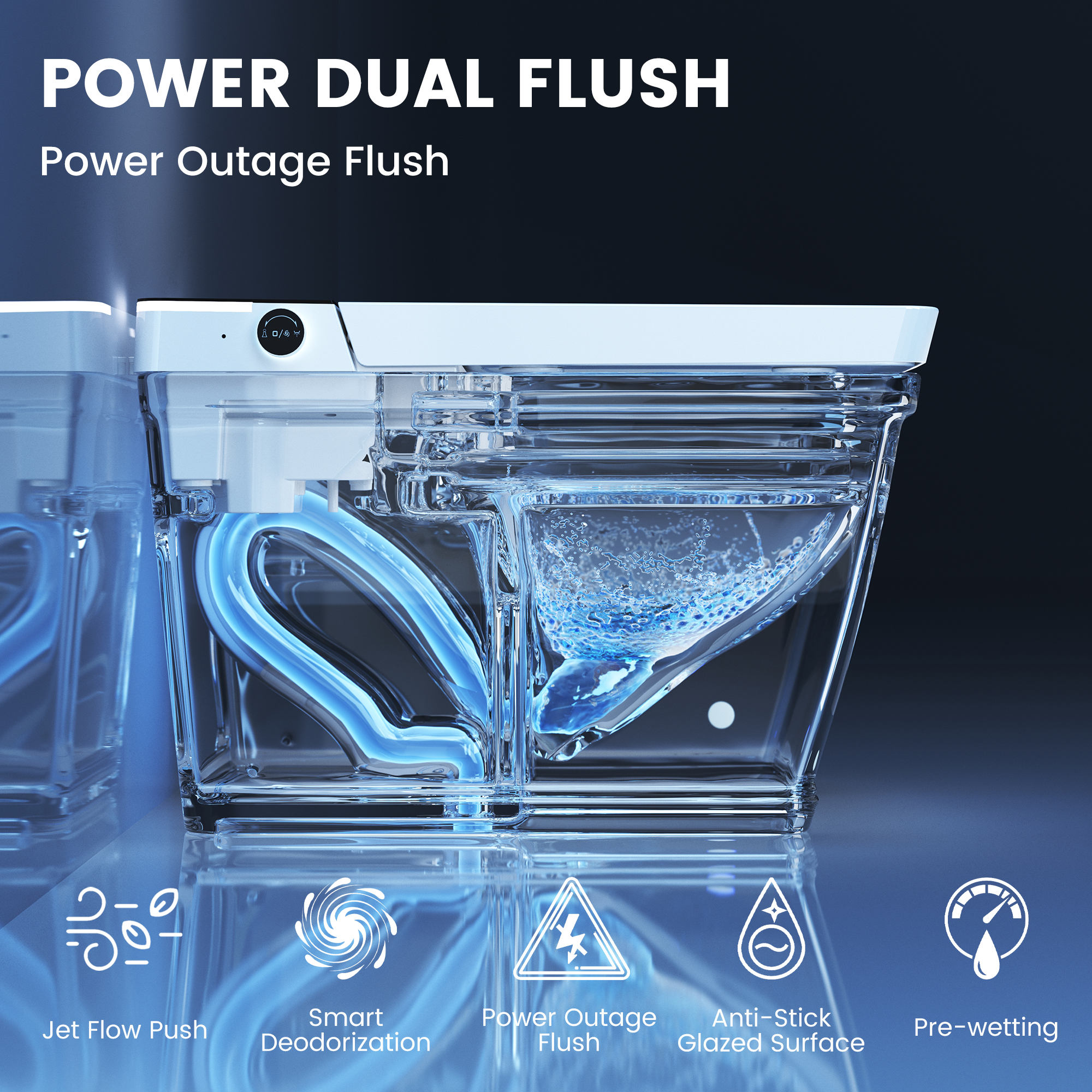 Square Smart Bidet Toilet with Heated Seat and Radar Sensor Lid