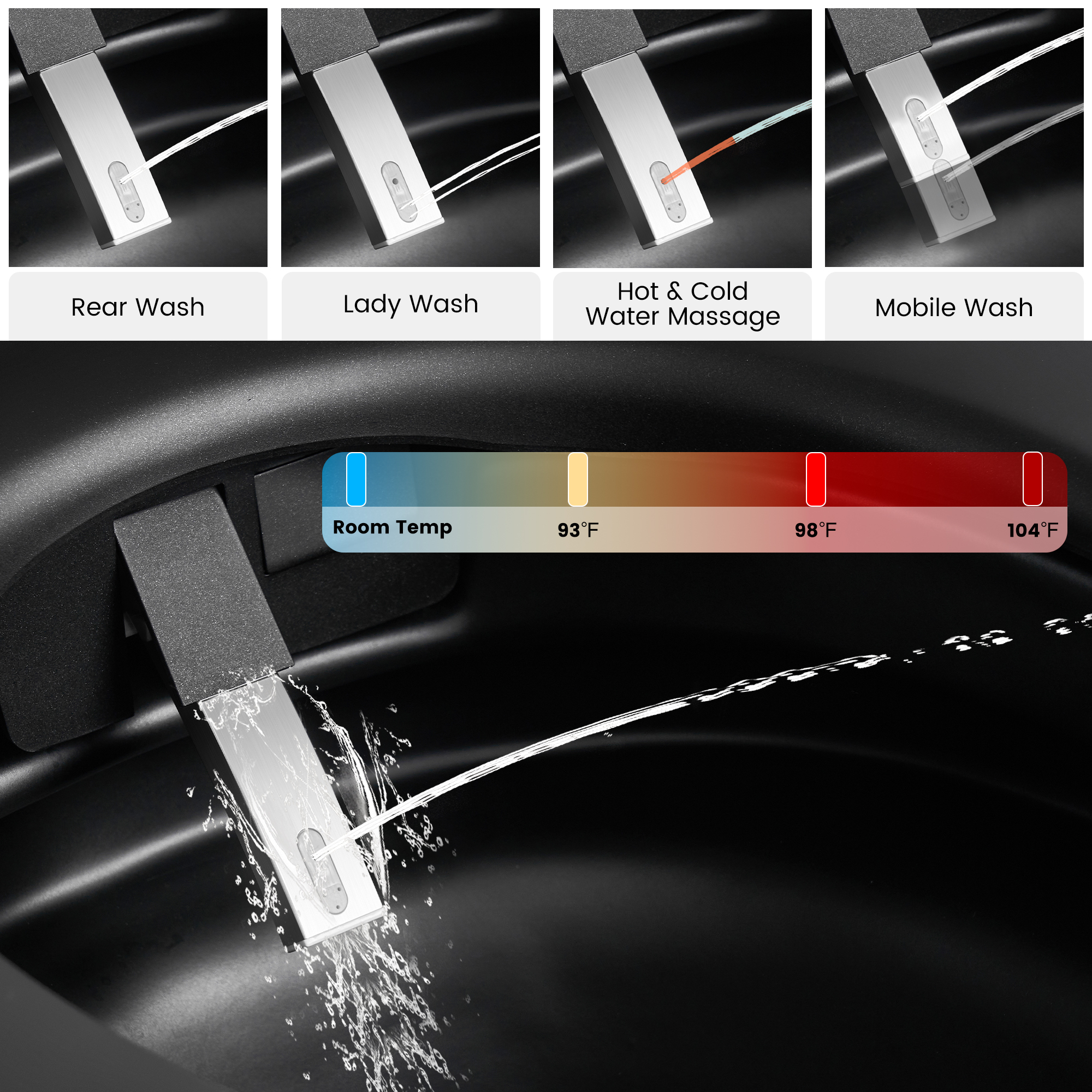 Luxe Smart Bidet Toilet with Built-in Deodorizer and LED Display, White, Black & Grey