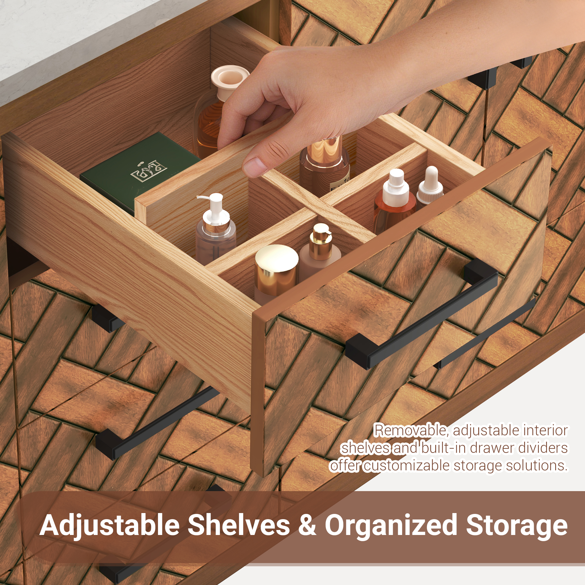 60" Double Sink Bathroom Vanity with Engineering Stone Top & 2 Basins