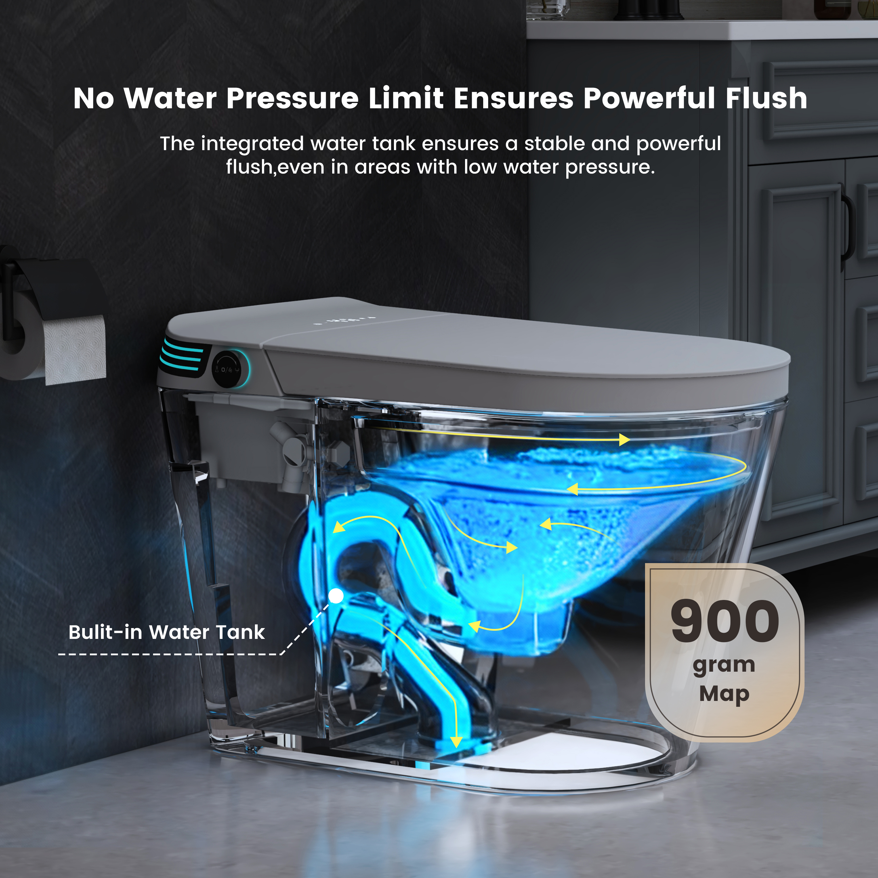 Modern Antibacterial Ceramic Smart Toilet with Side Ambient Lighting