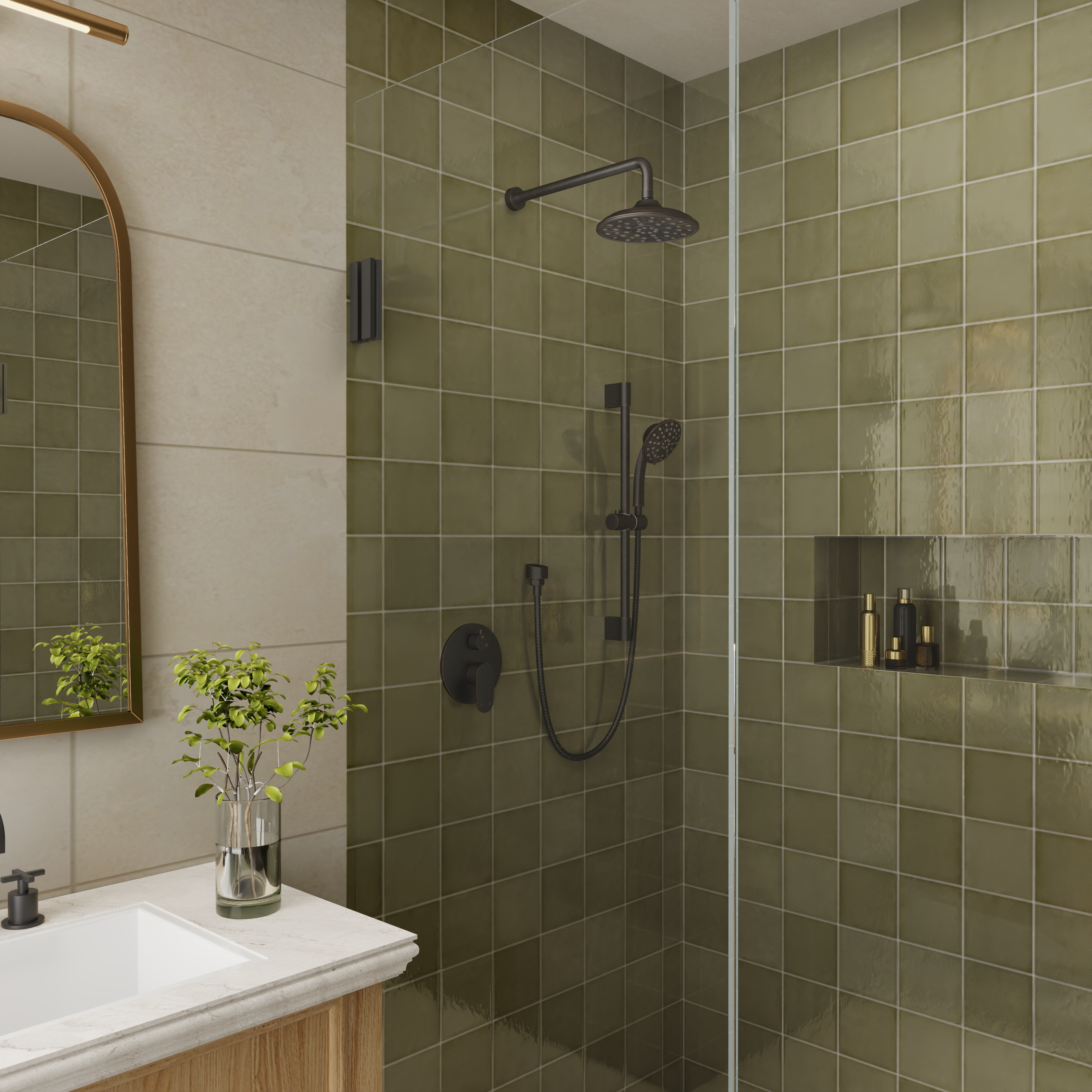 8" Rain Shower Head System with Pressure Balance Valve