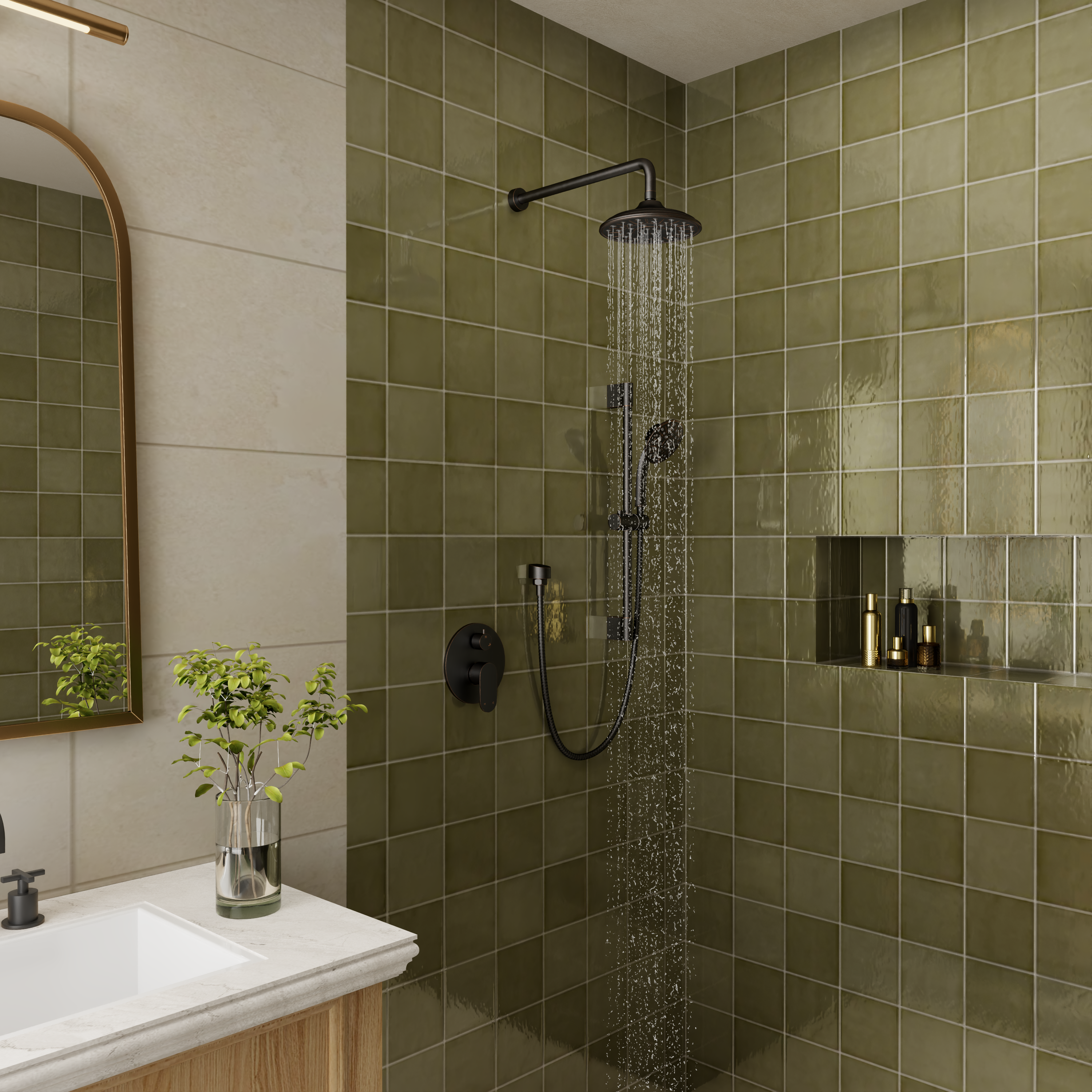 8" Rain Shower Head System with Pressure Balance Valve