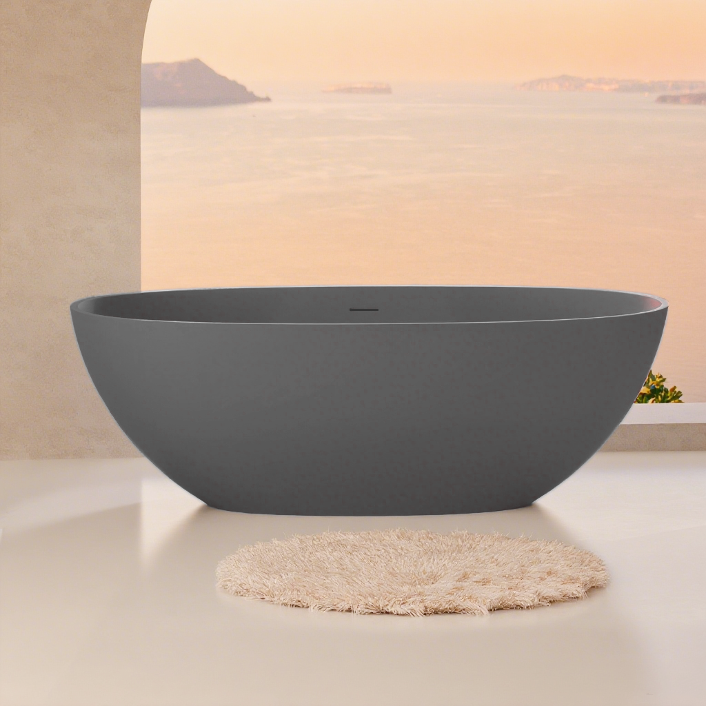65" Freestanding Solid Surface Bathtub with Overflow, Pop-up Drain andSanding Sponge