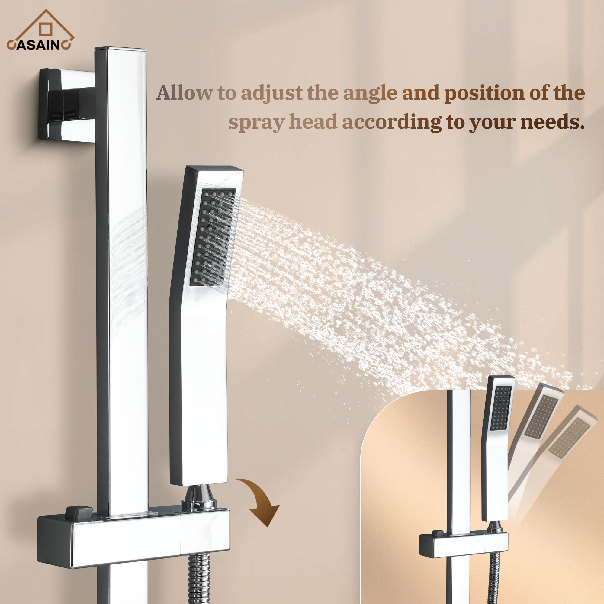 10" Wall Mount Rain Shower Shower System With Hand Shower & Slide Bar