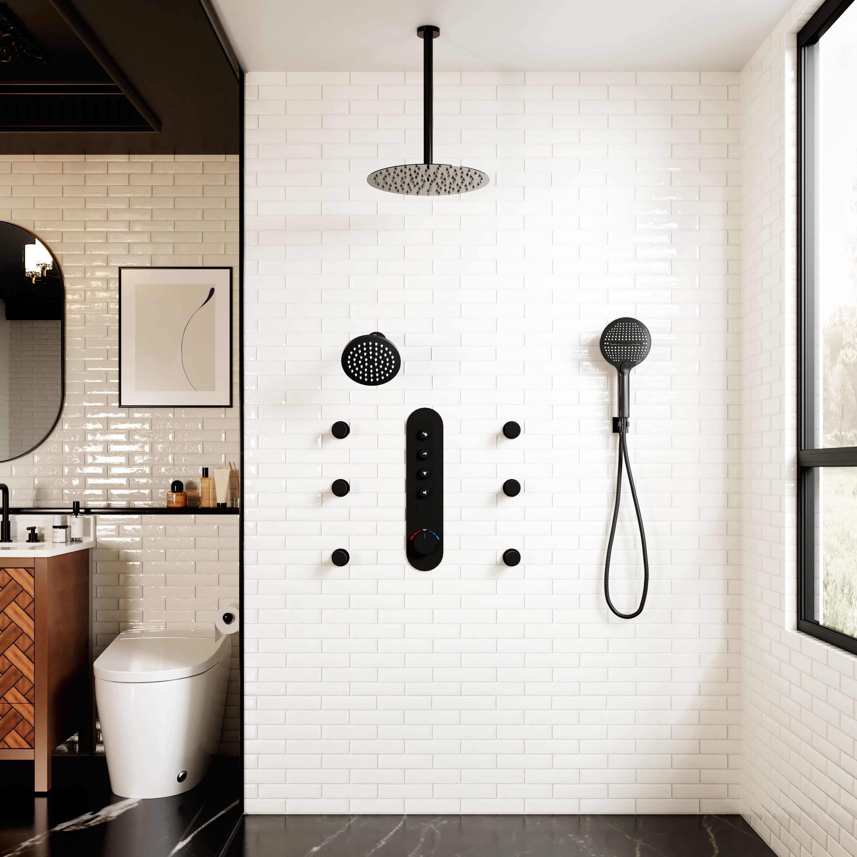 12-inch 4-Function Thermostatic Shower System with Digital Display & Body Jet