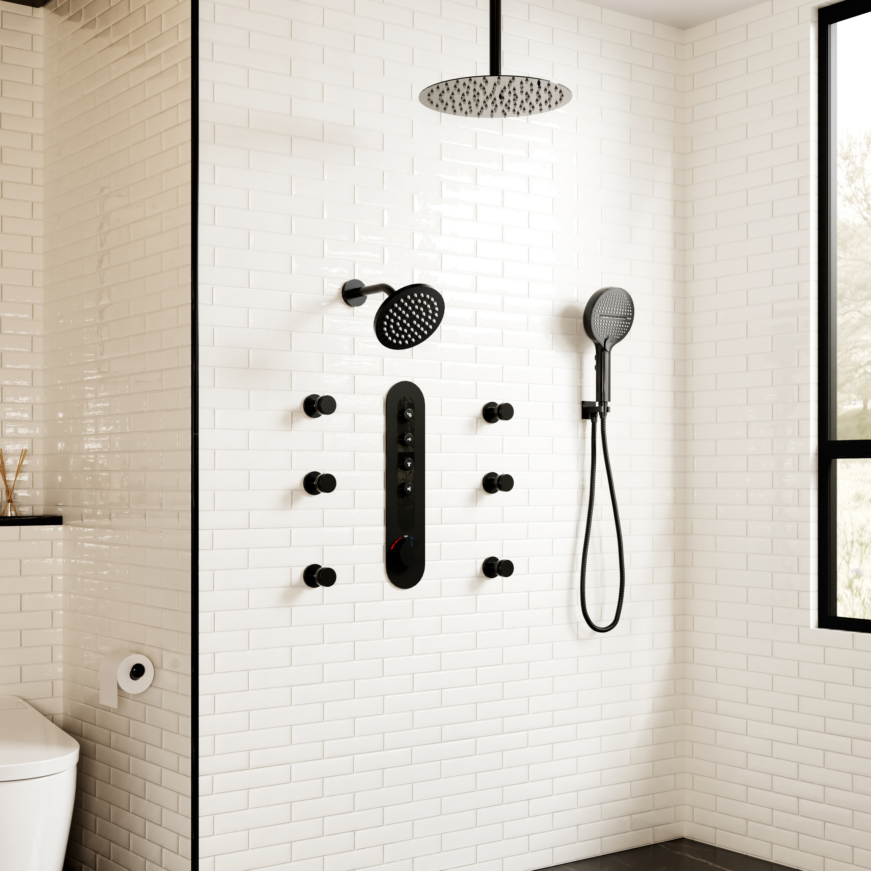12-inch 4-Function Thermostatic Shower System with Digital Display & Body Jet