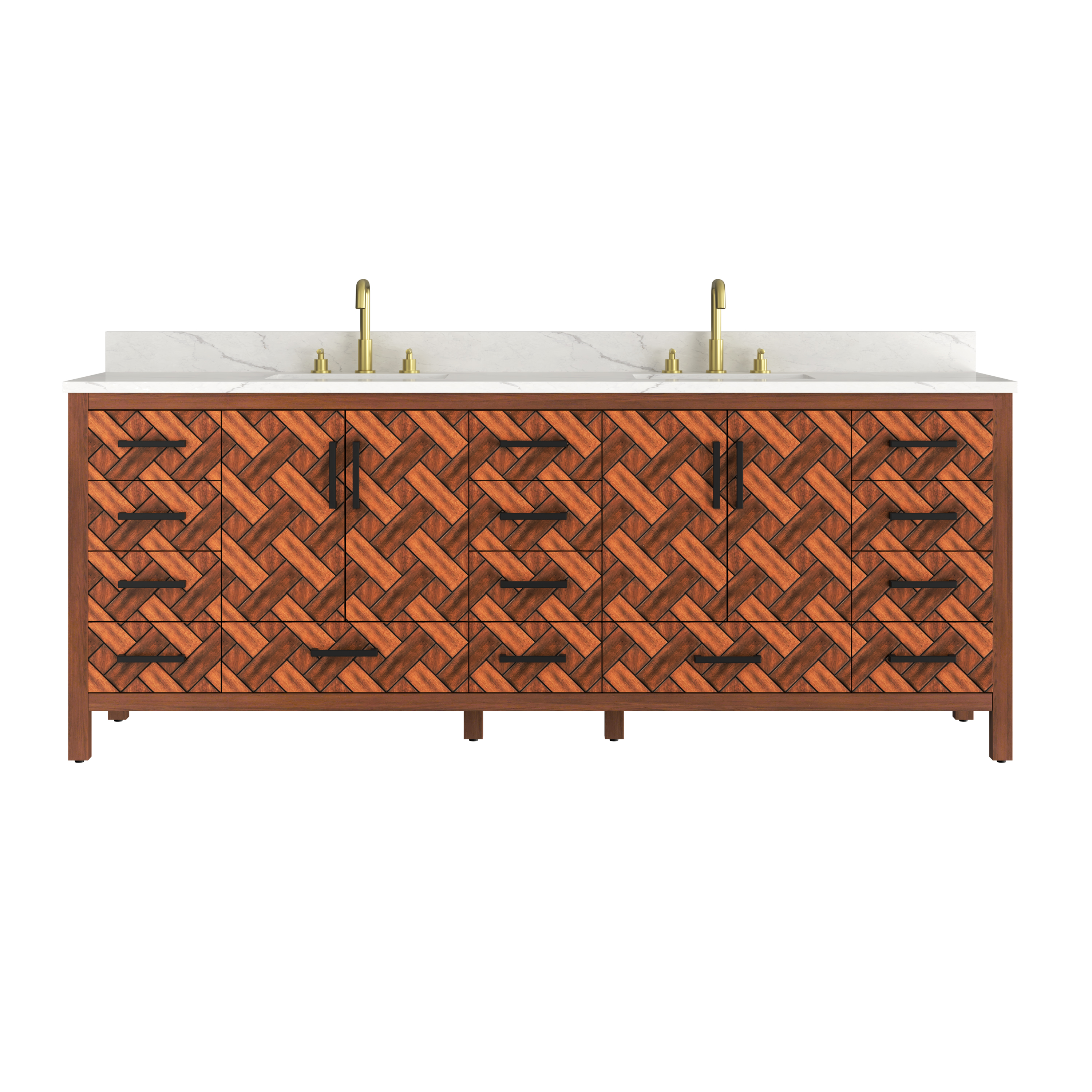 84" Freestanding Bathroom Vanity with Double Sink and Engineering Stone Top