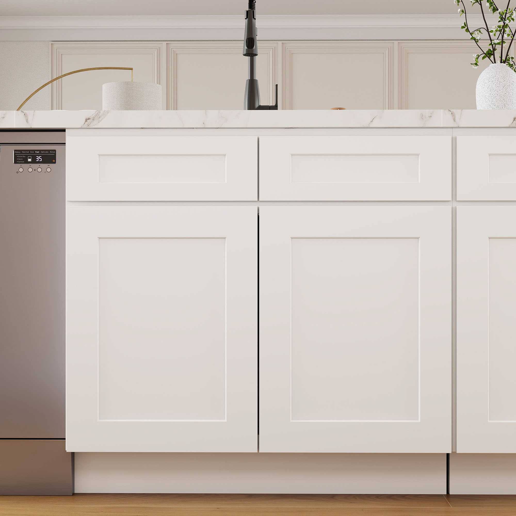 White Shaker RTA Kitchen Cabinets Complete Set for DIY Install