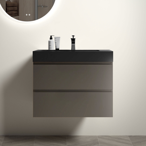 24"/30"/36" Wall-Mounted Gray Bathroom Vanity with White&Black One-Piece Sink Basin