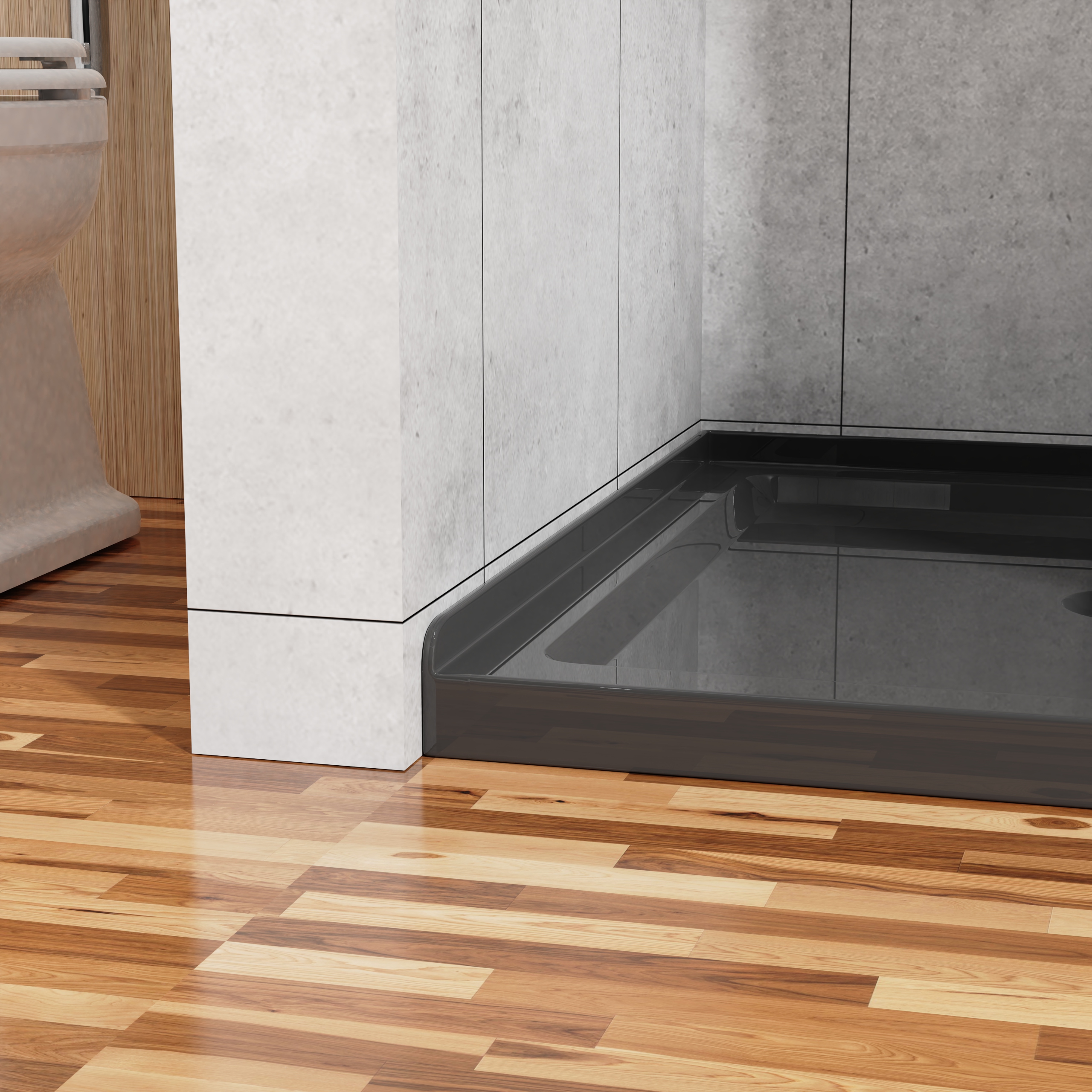 36" x 36" Black Acrylic Shower Base with Center Drain, Anti-Slip Single Threshold Design