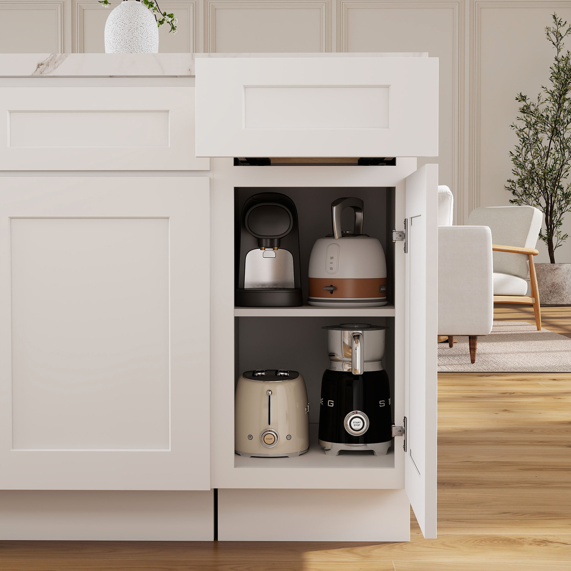 15"W x 24"D x 34.5"H Plywood Floor Base Kitchen Cabinet with Drawer Ready to Assemble