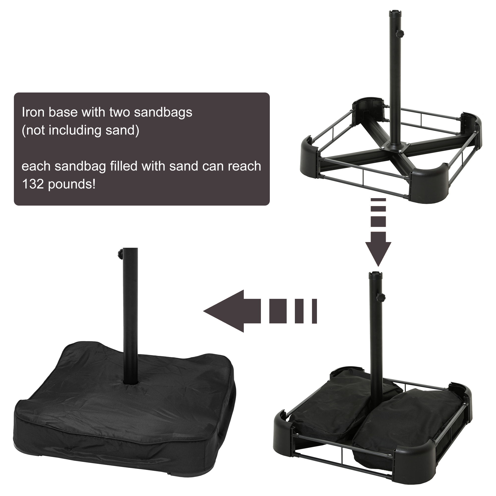 15ft Patio Steel Rectangular Double-Sided Market Umbrella With Base, Classic Design or Solar LED Lights Options,UV Sun Protection & Easy Crank for Deck Pool Patio.